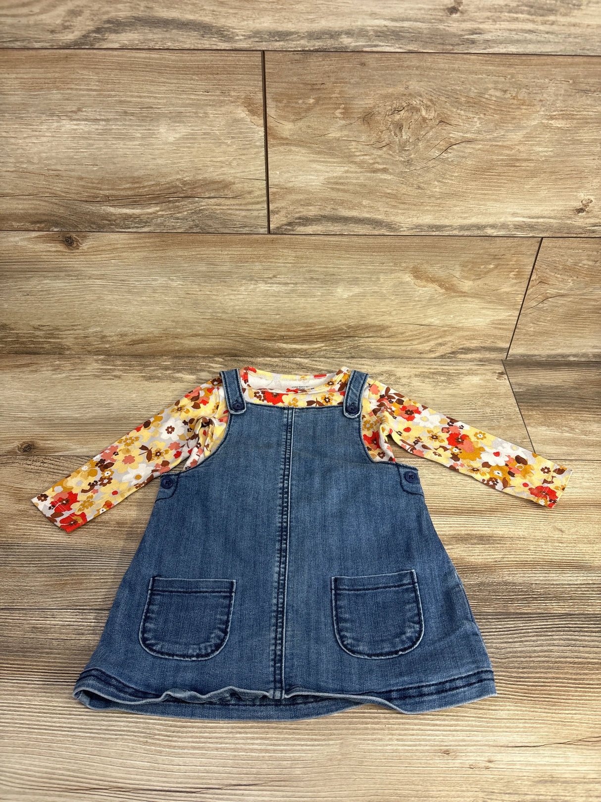 Carter's 2pc Floral Shirt & Chambray Skirtall Set Brown sz 18m