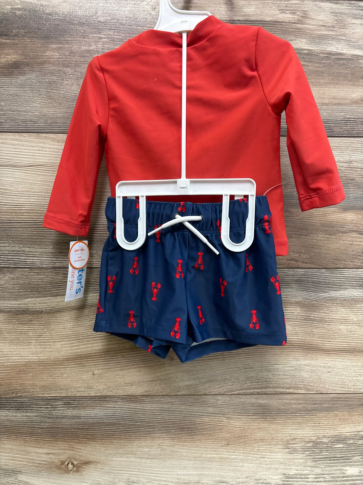 NEW Just One You Lobster 2pc Rash Guard & Swim Trunk Set Red sz 6m