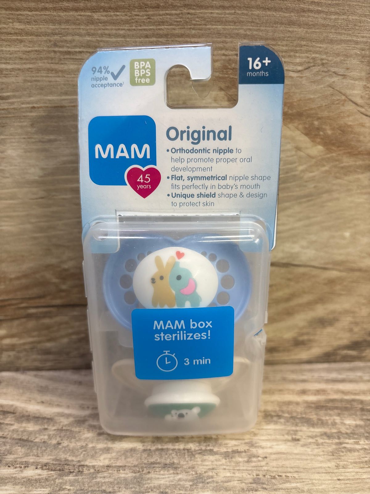 NEW MAM Original 2pk Pacifiers, Blue/Cream 16m+