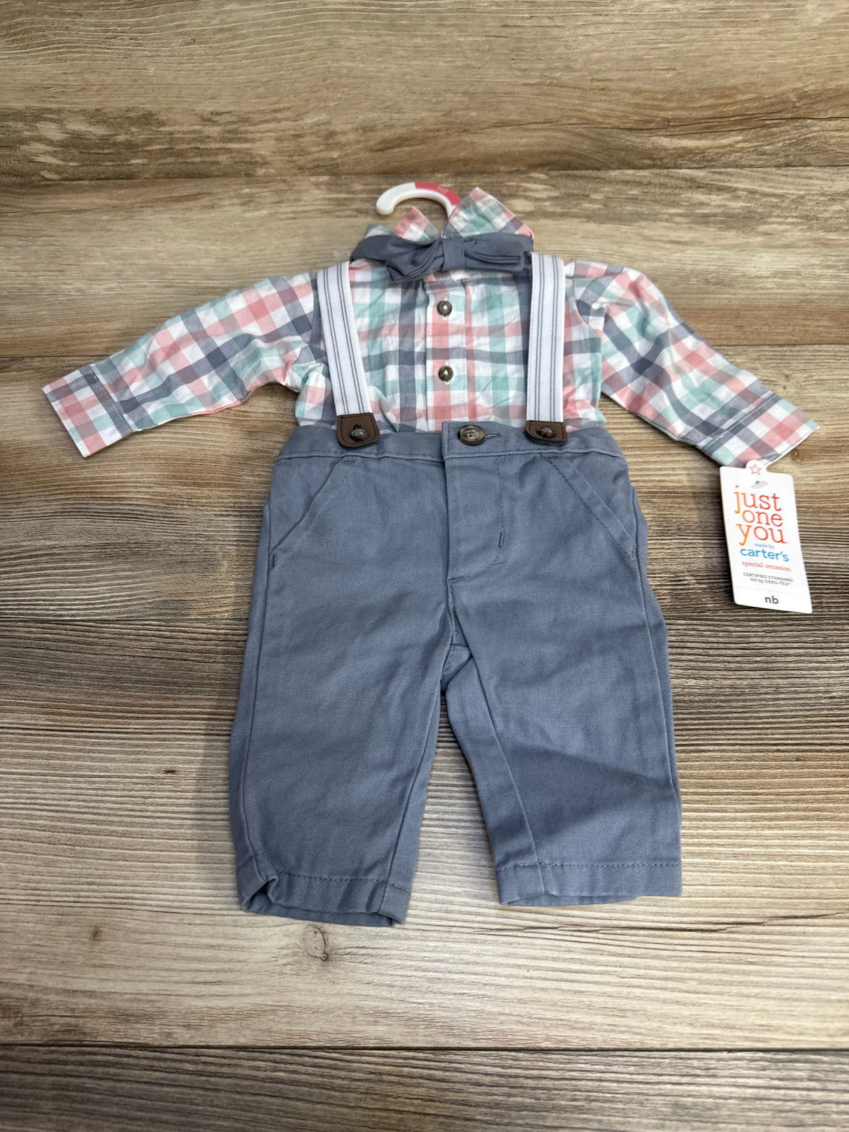 NEW Just One You 4pc Plaid Button-Up Suspender Set White sz Newborn - Me n Mommy To Be
