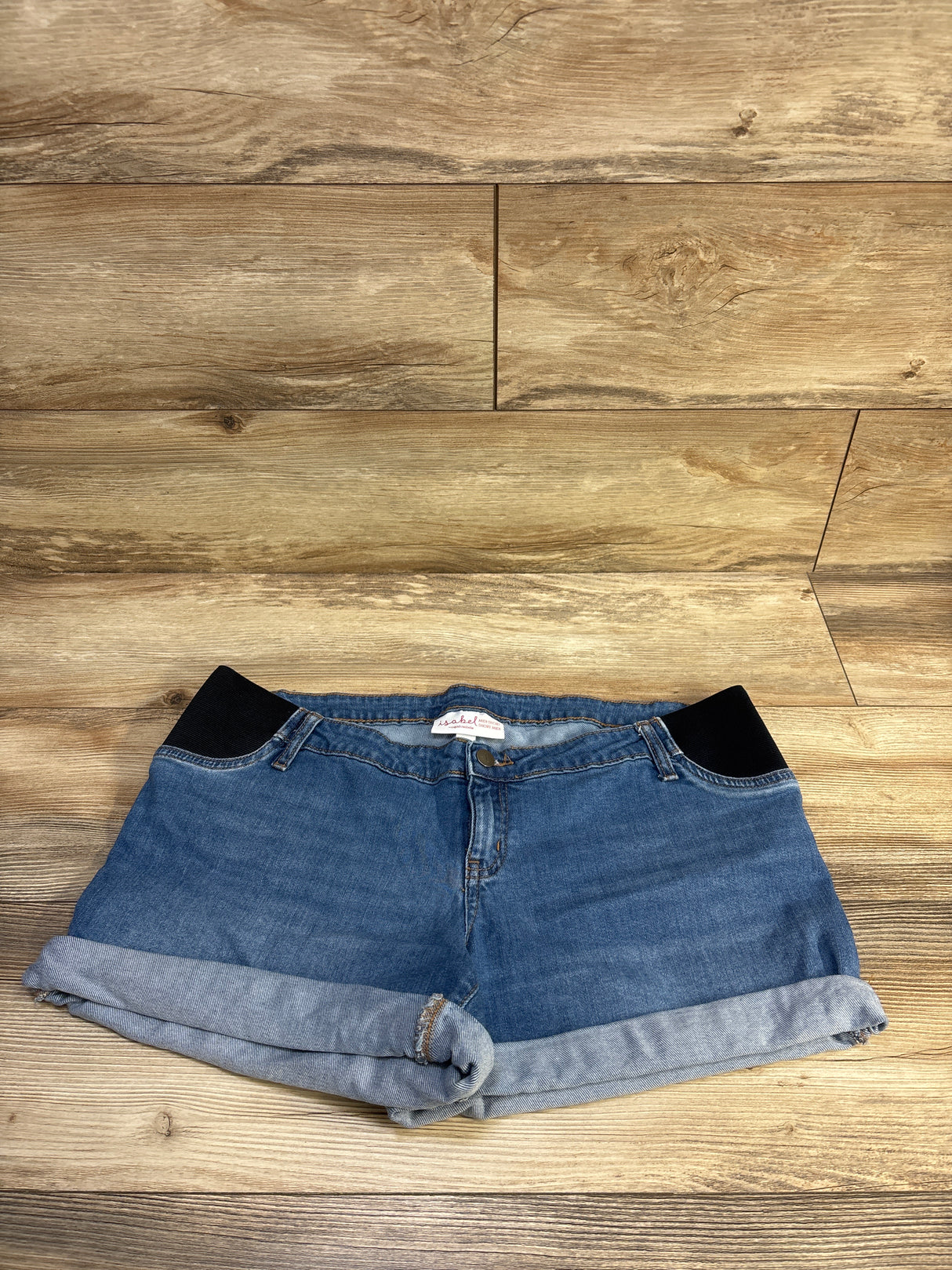 Isabel Maternity Side Panel Midi Denim Shorts Blue sz 12/Large