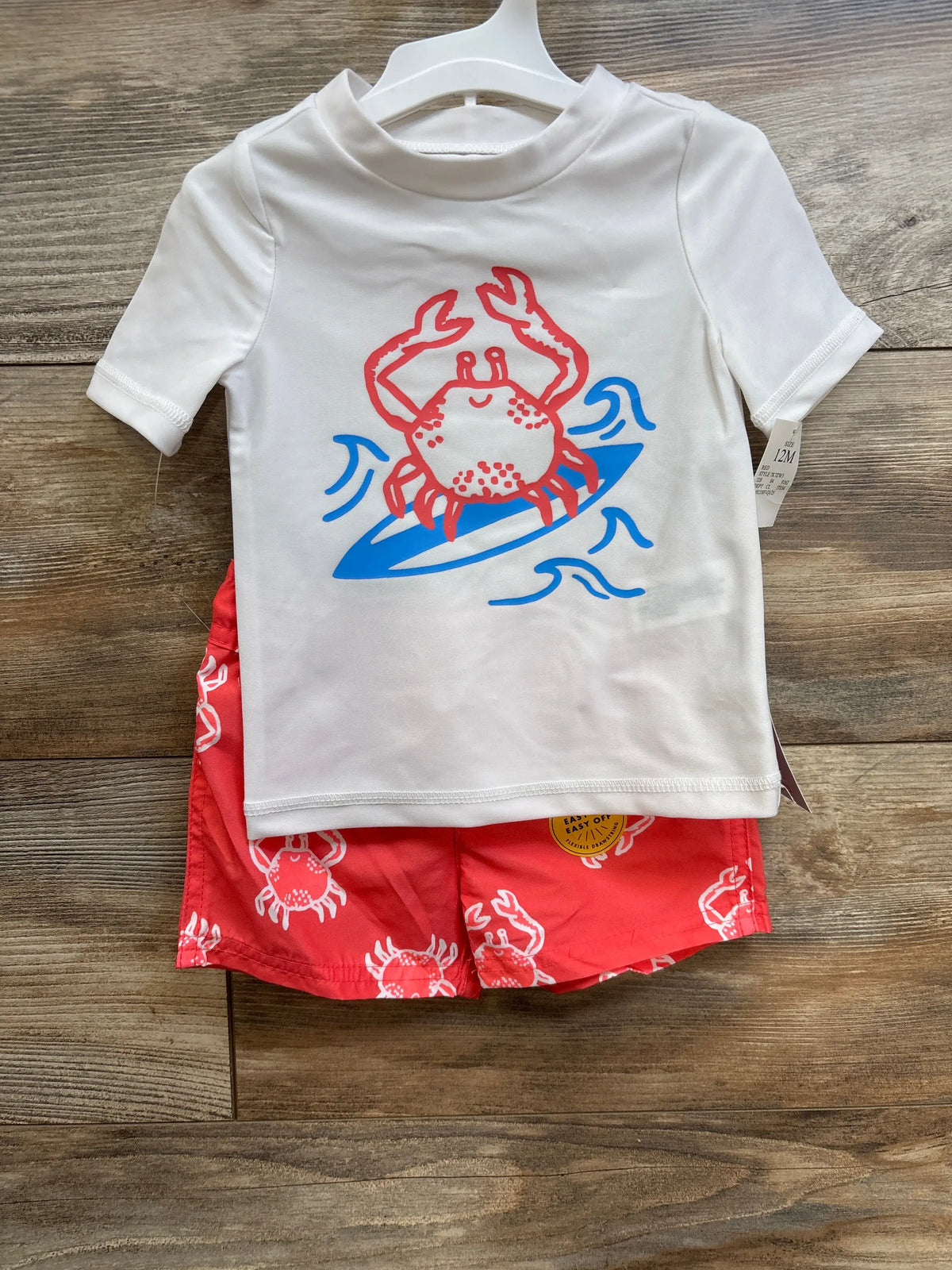 Cat & Jack 2pc crab rash guard set for baby size 12m in white and red