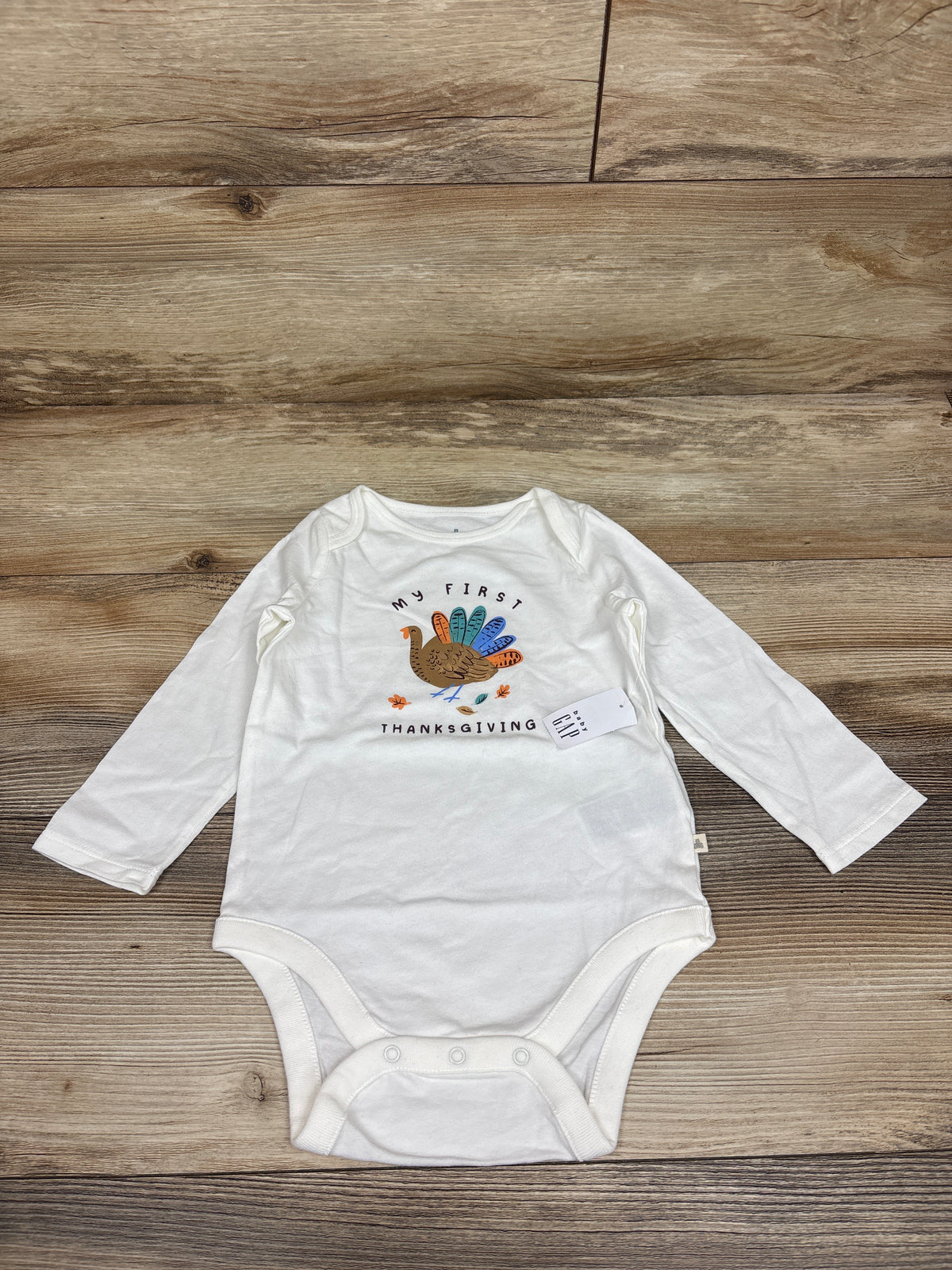 NEW Baby Gap My First Thanksgiving Long Sleeve Bodysuit Ivory sz 18-24m