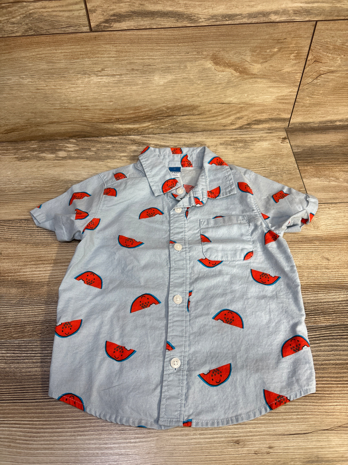Old Navy Watermelon Print Button-Up Oxford Shirt Blue sz 2T