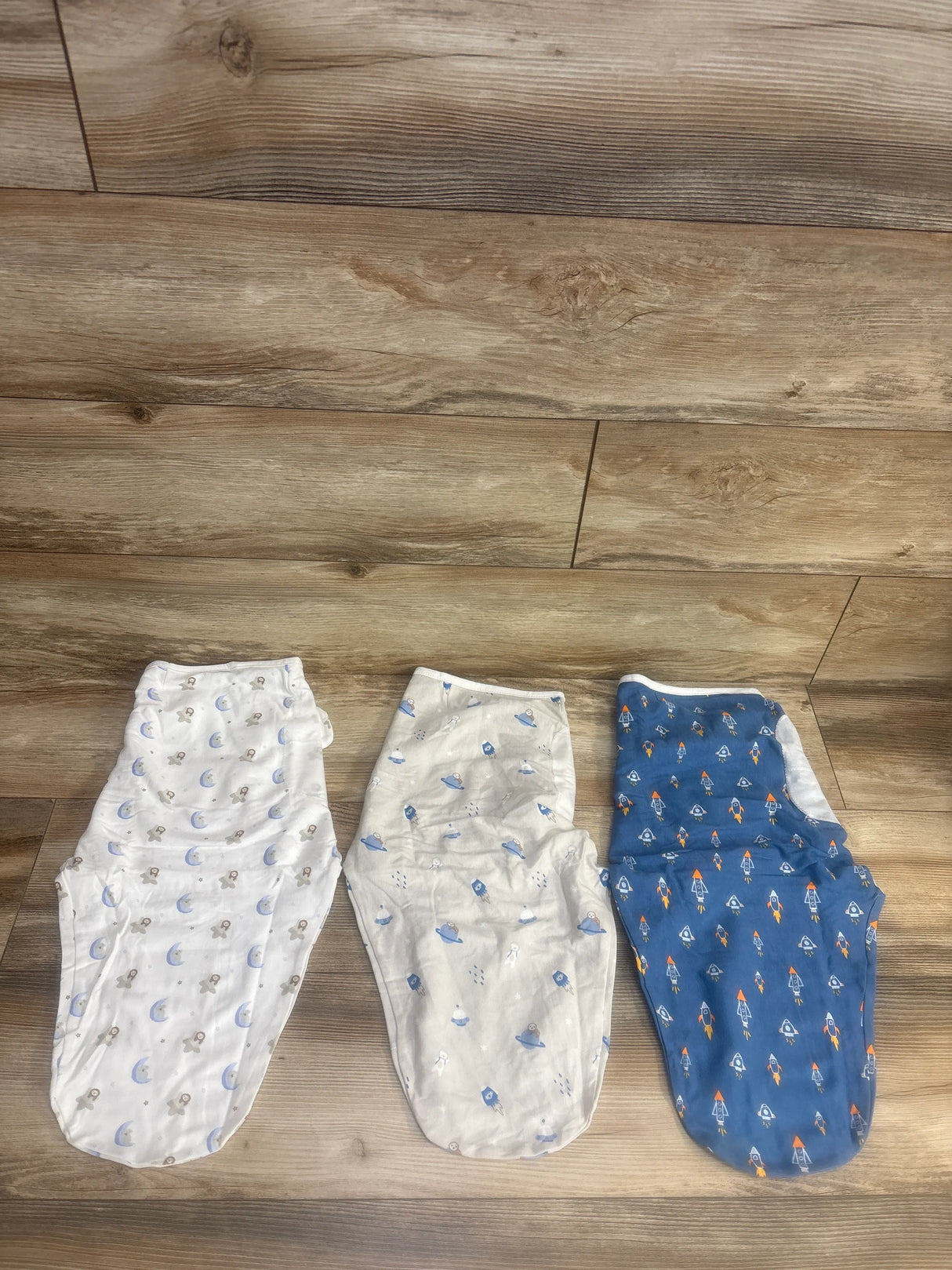 Keababies 3pk Swaddle Wraps Rocket Print Blue sz 0-3m