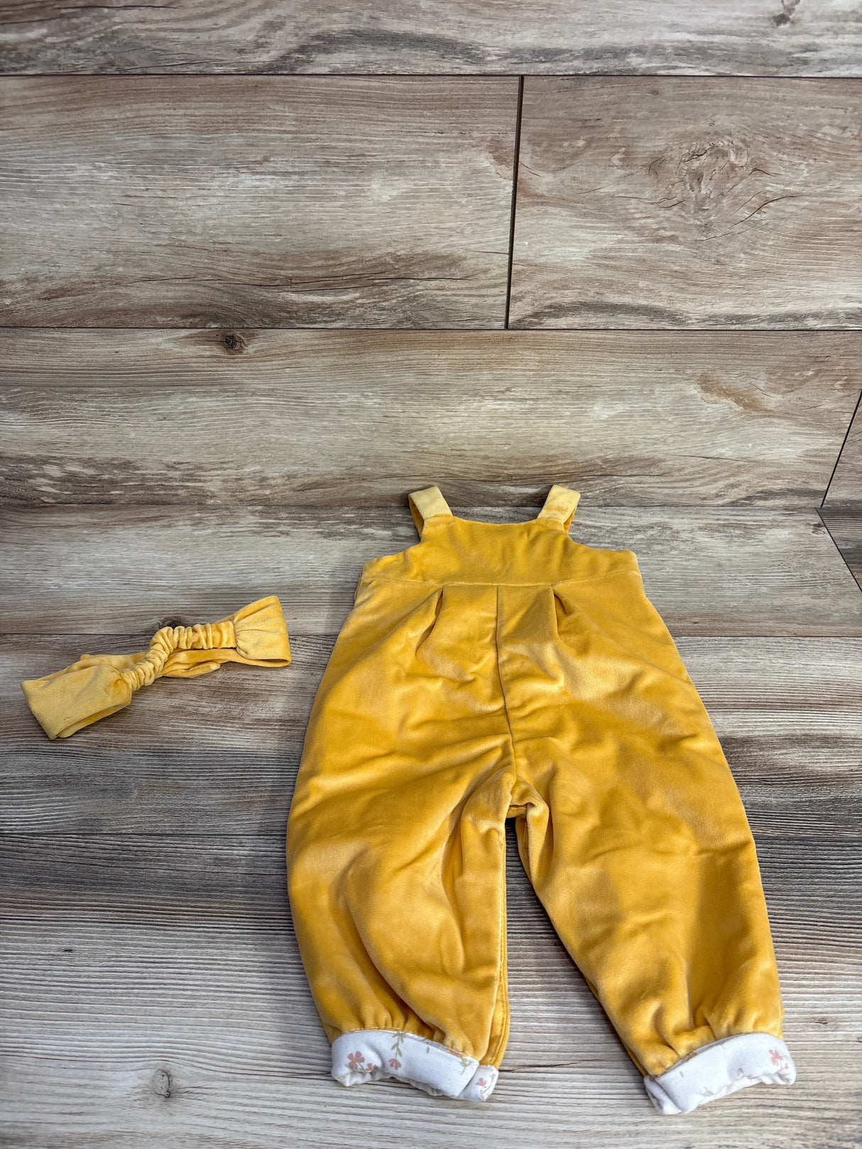 Rachel Zoe 2pc Velour Overall & Headband Set Yellow sz 6-9m
