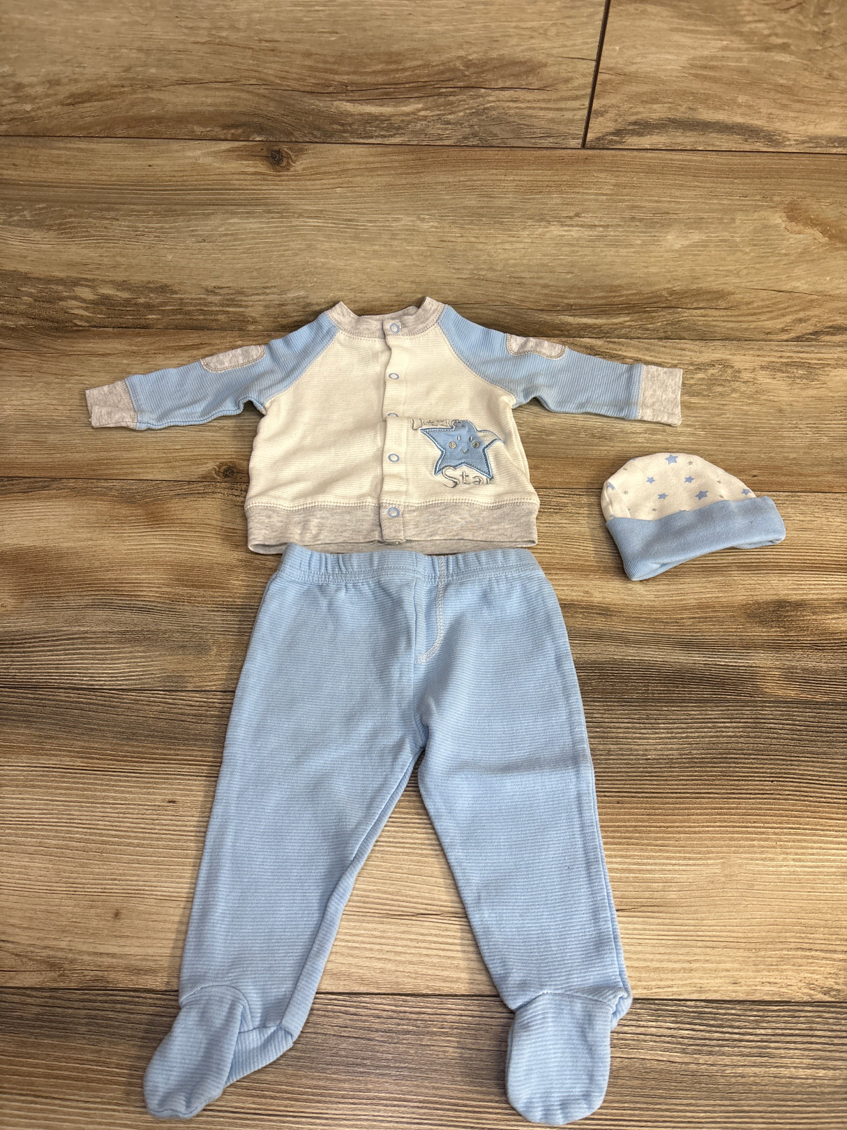 Bam Bu 3pc Little Star Ribbed Shirt & Footed Bottoms White sz 12m