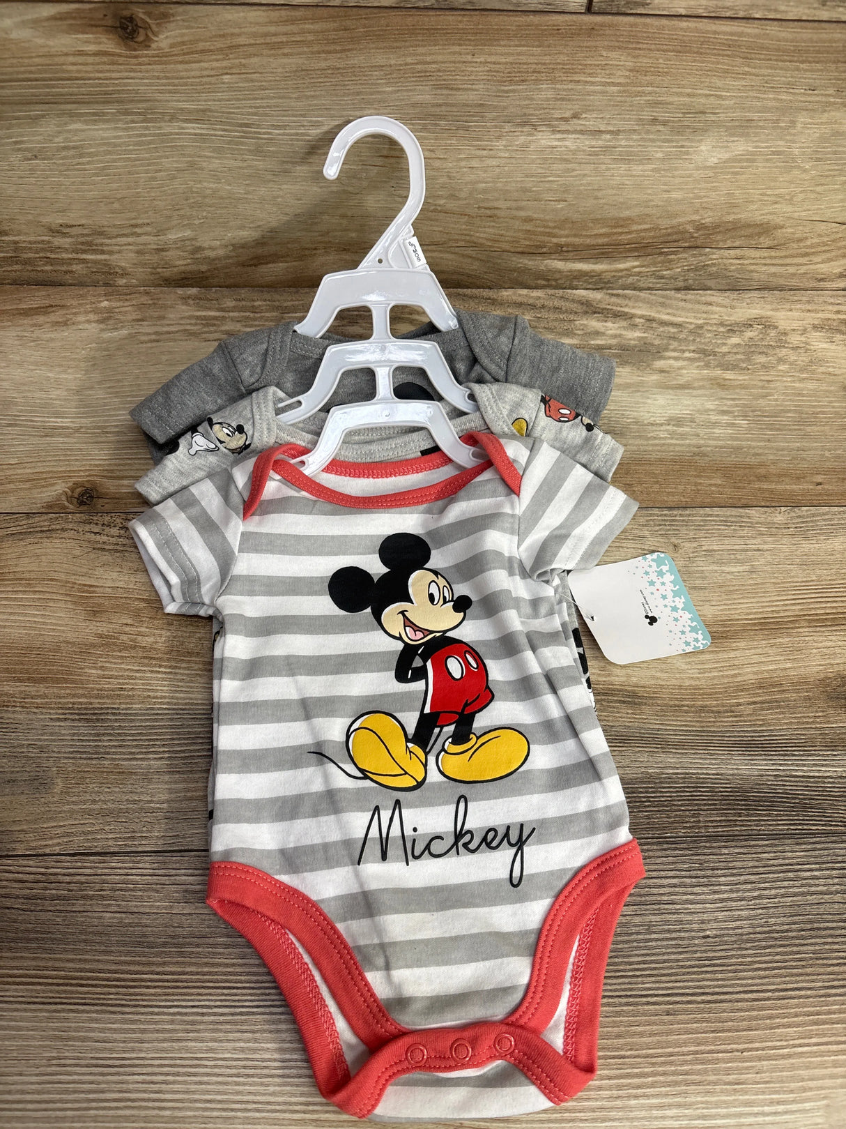NEW Disney Baby 3pk Mickey Mouse Bodysuit Set Grey sz 0-3m