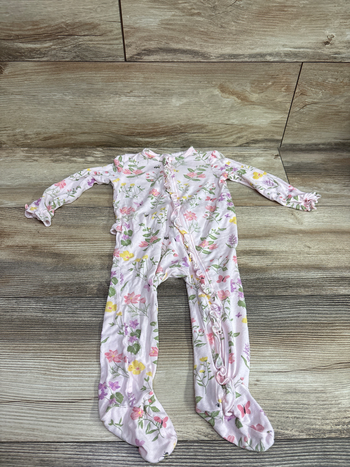 Little Me Bamboo Ruffle Sleeper Pink sz 9m