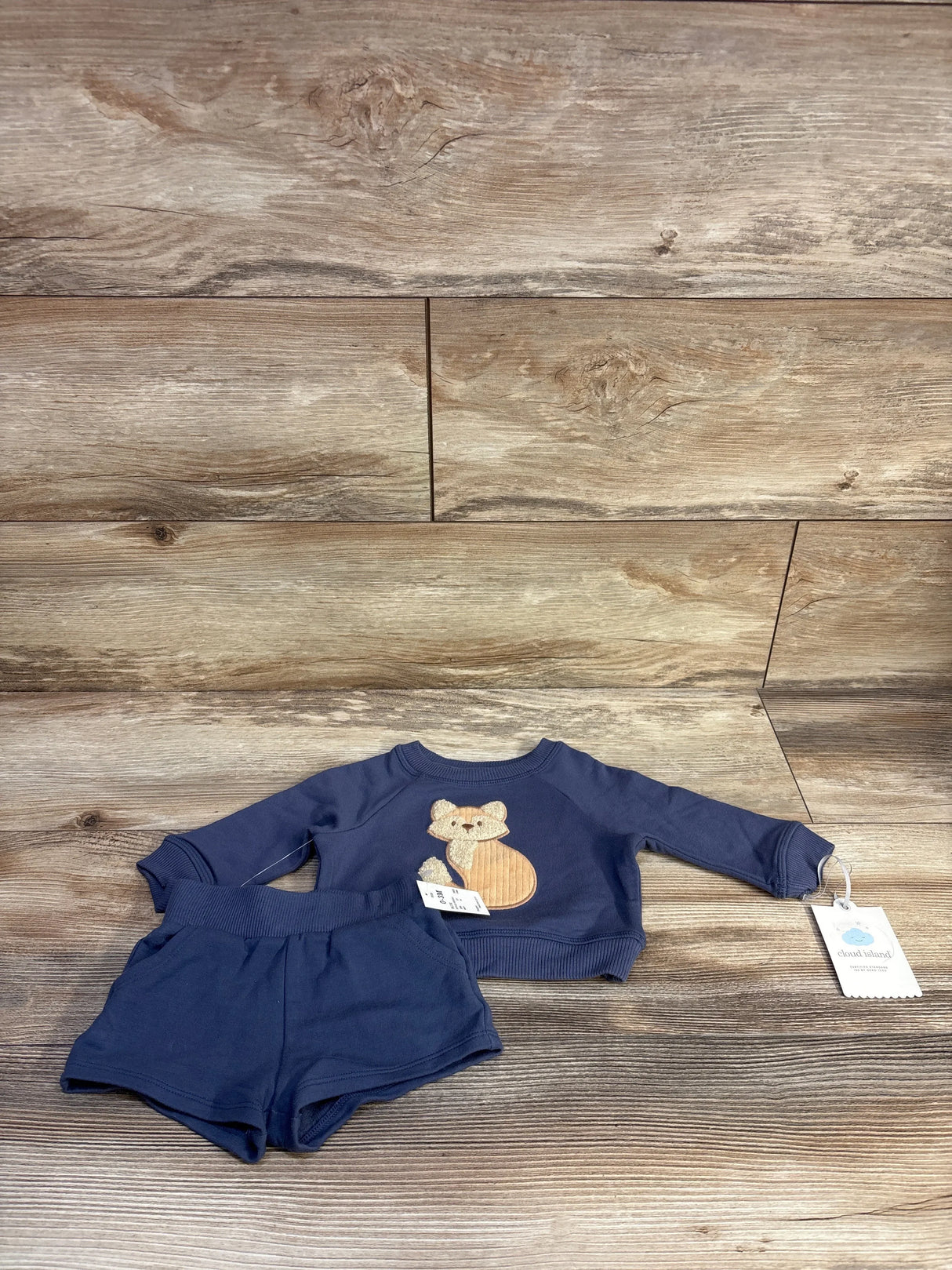 NEW Cloud Island 2pc Fox Sweatshirt & Short Set Blue sz 0-3m