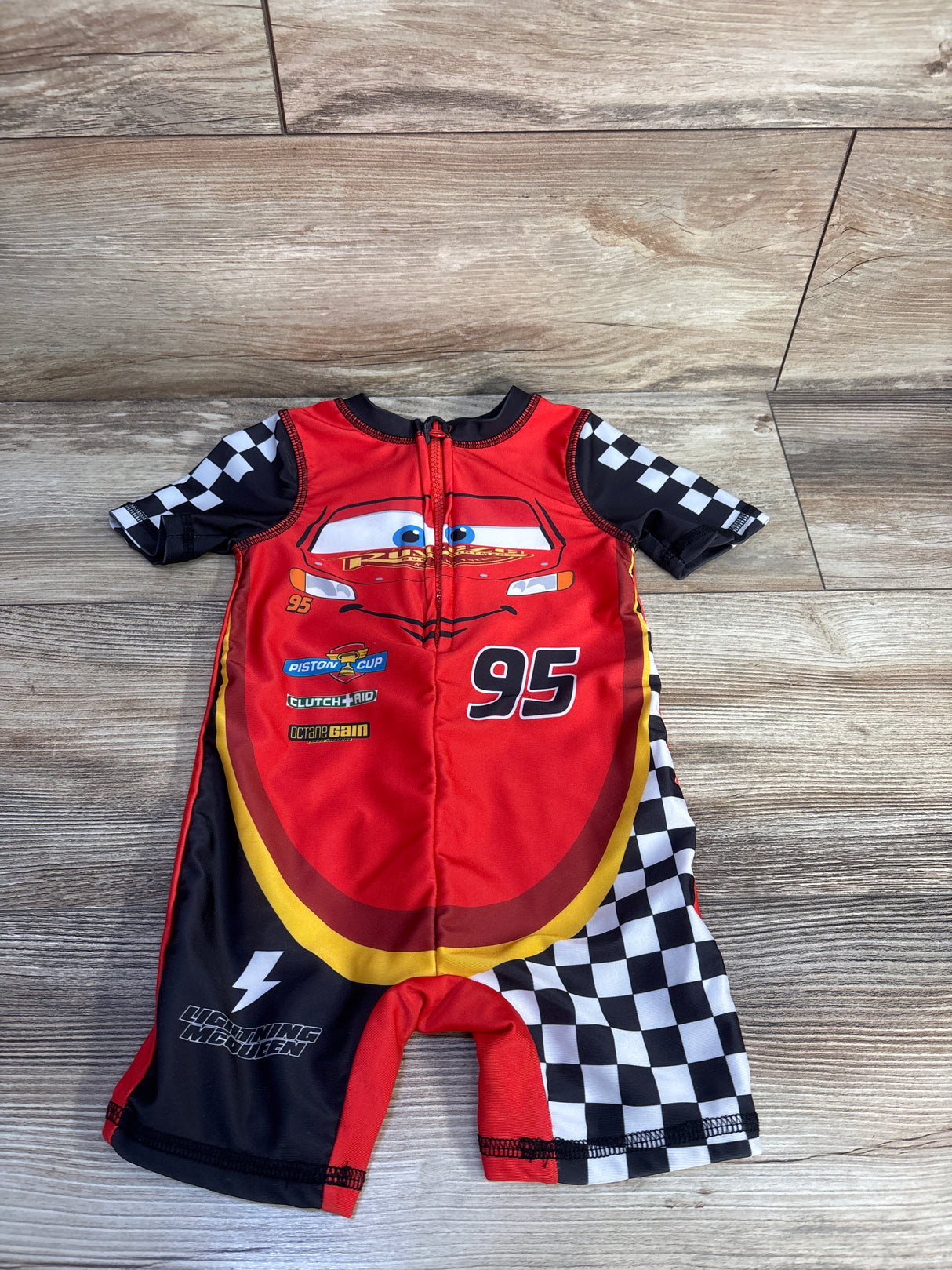 Disney Cars Lightning McQueen Rash Guard Zipper Swimsuit Red sz 18m