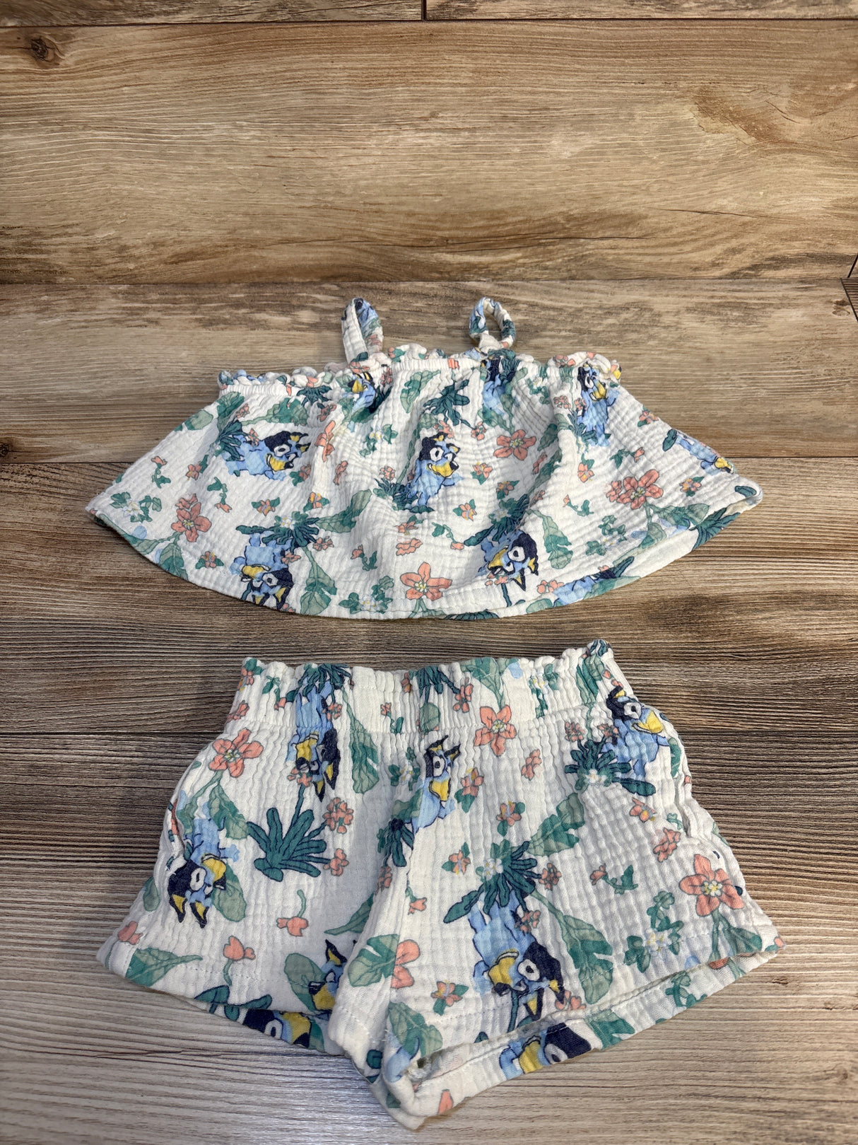Bluey 2pc Gauze Floral Top & Bottoms Set White sz 2T