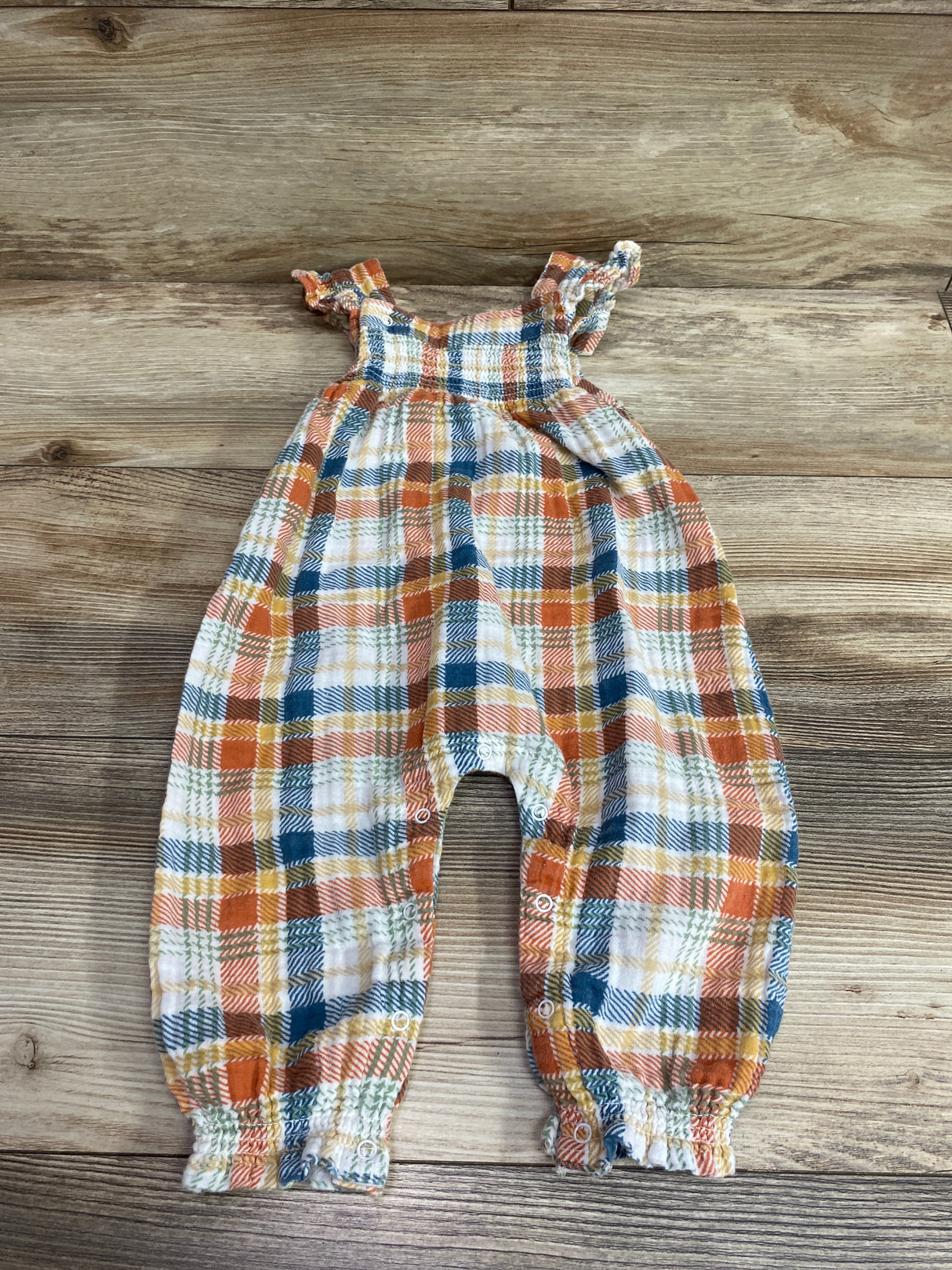 Angel Dear Plaid Smocked Sleeveless Jumpsuit Orange sz 12-18m