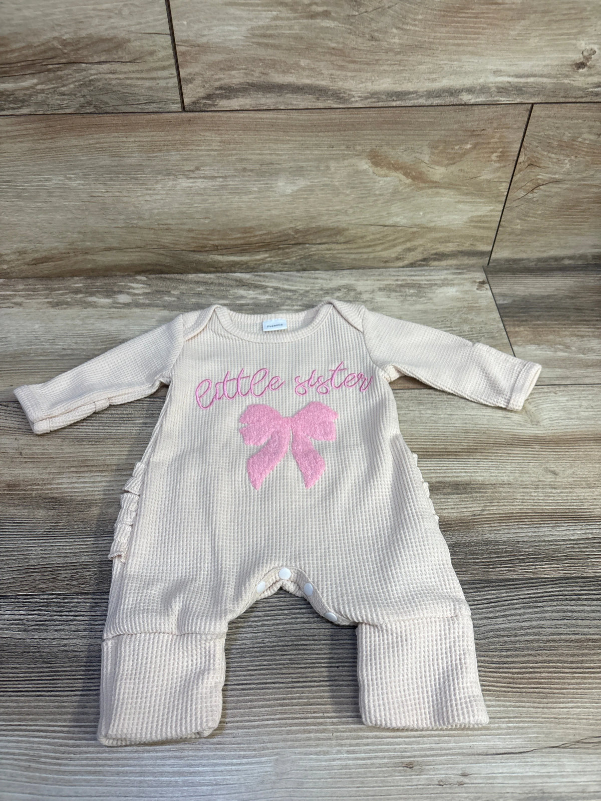 Little Sister Waffle Knit Ruffle Coverall Beige sz Preemie