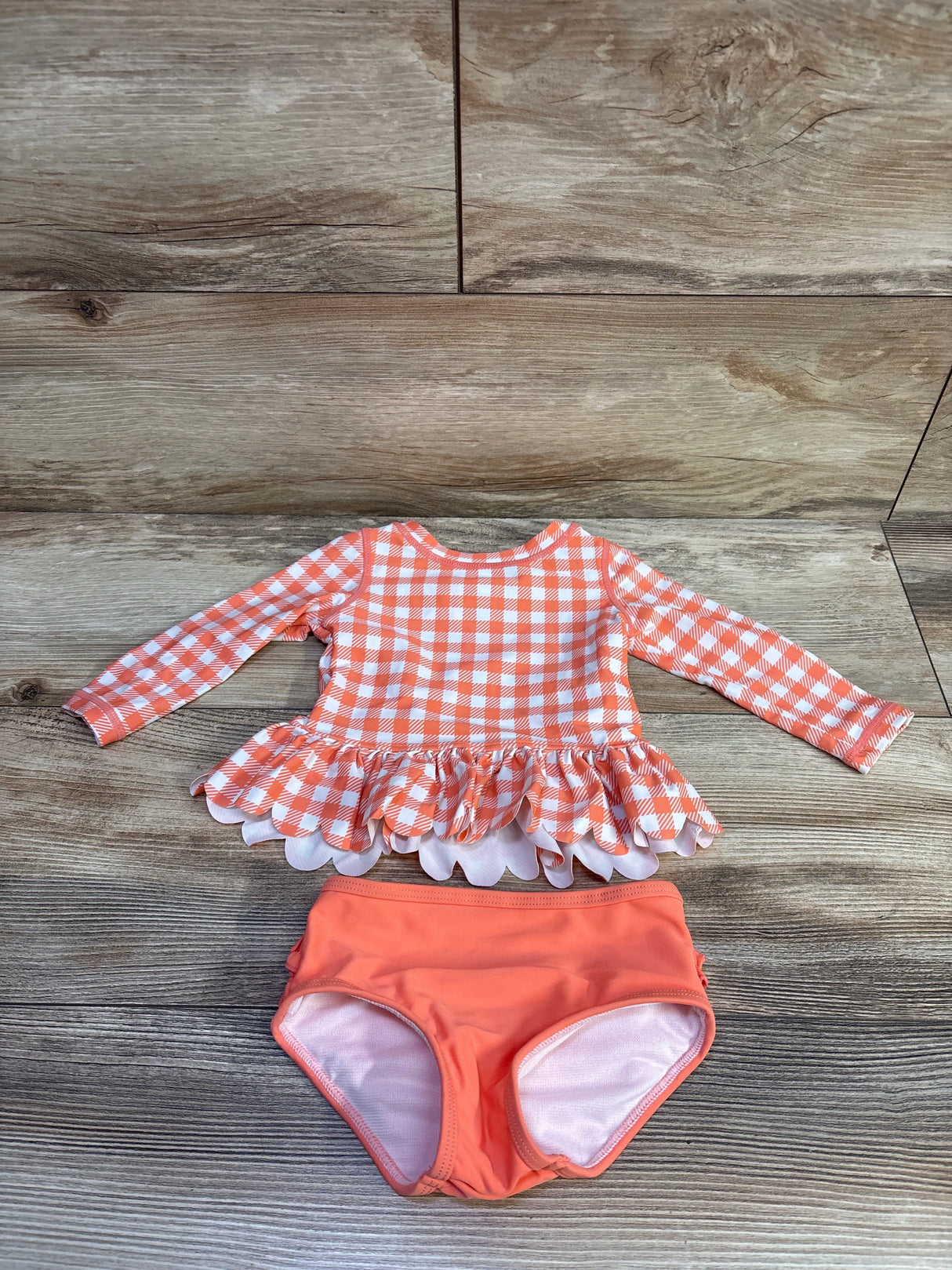 Ruffle Butts 2pc Rashguard Swimsuit Set Coral sz 12-18m