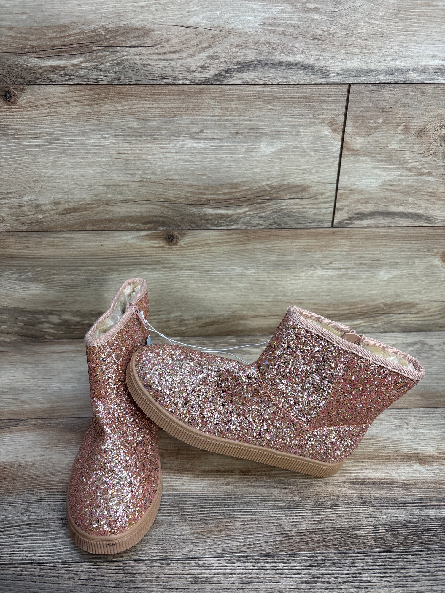 NEW Cat & Jack Holland Shearling Style Boots Rose Gold Sz 5Y