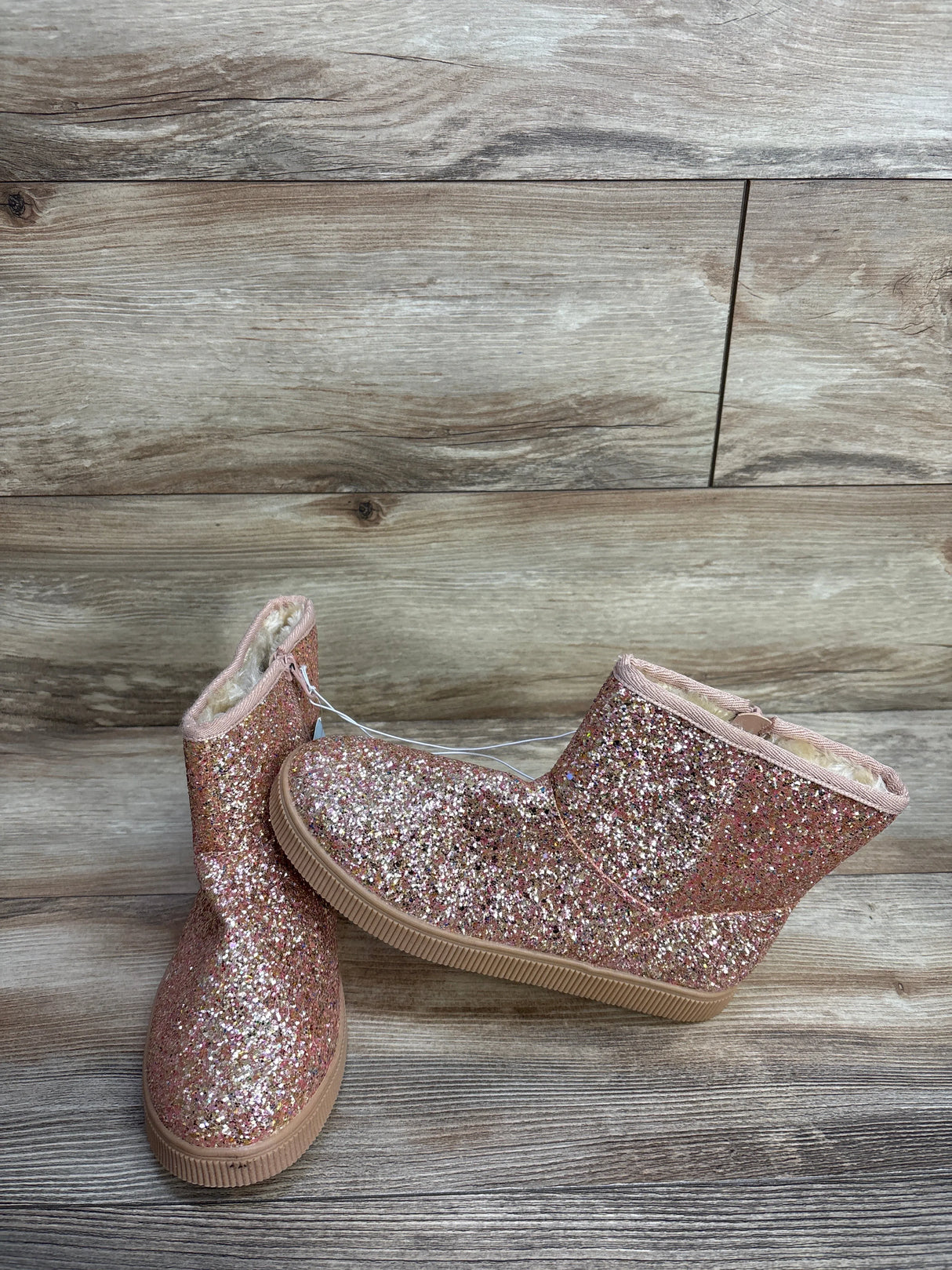 NEW Cat & Jack Holland Shearling Style Boots Rose Gold Sz 5Y