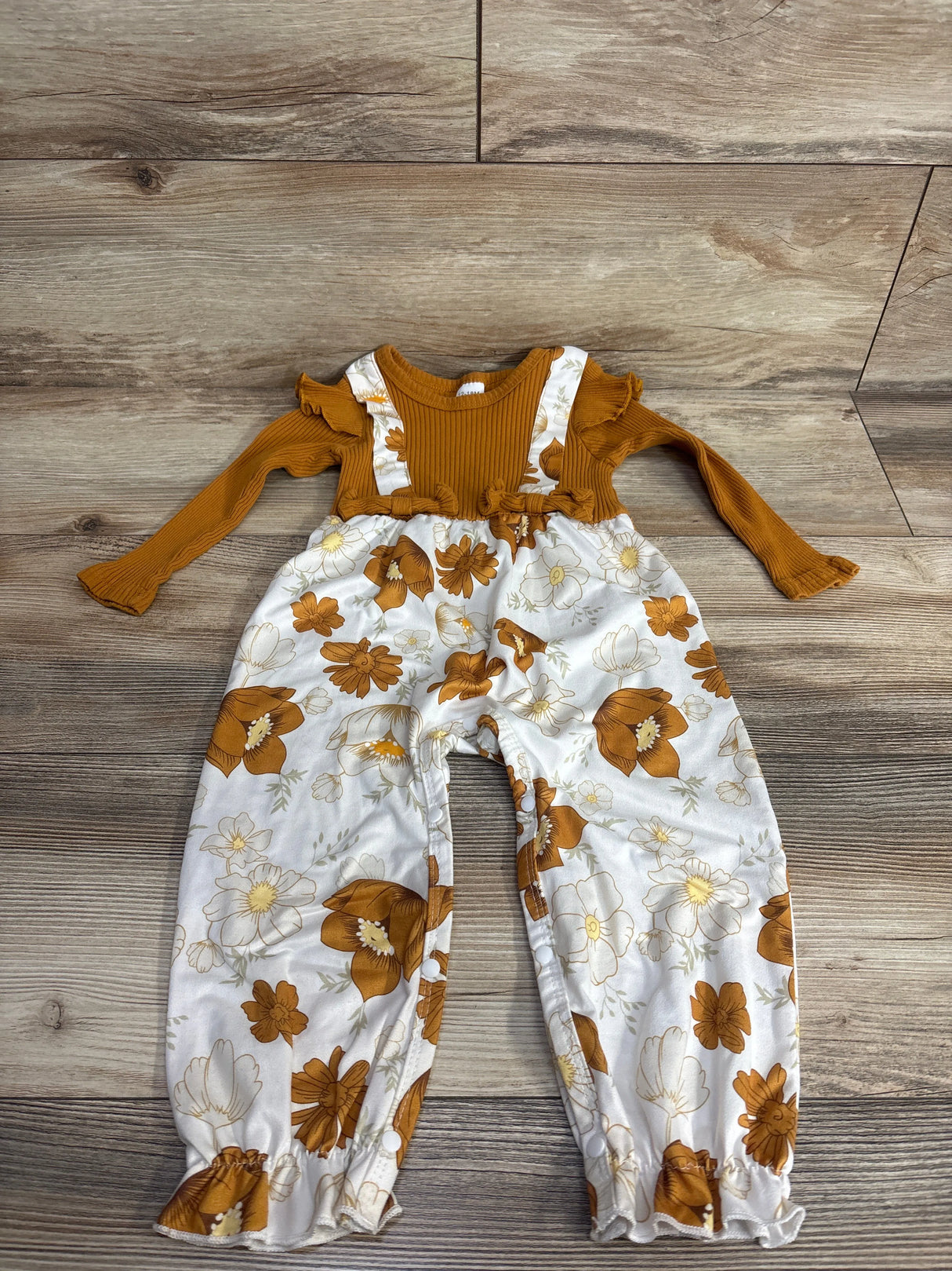Ribbed Floral Coverall Caramel sz 12-18m