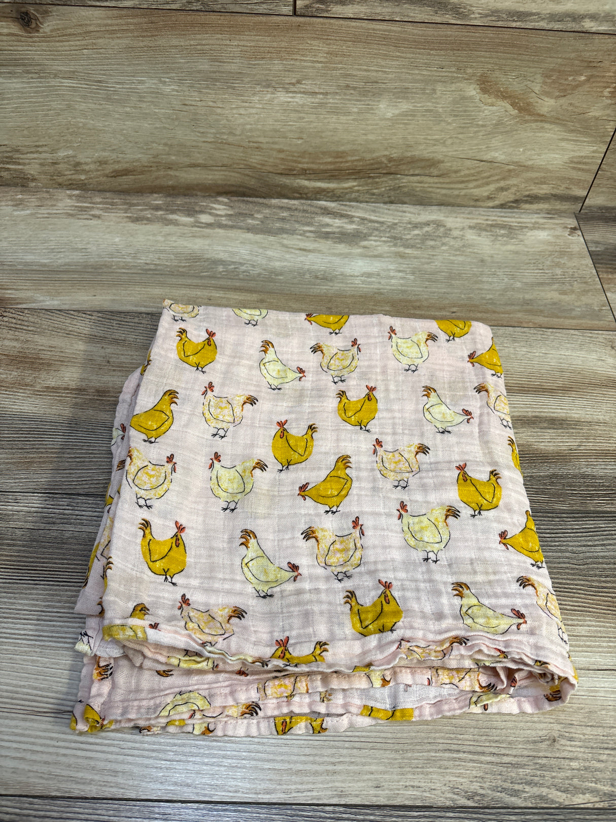 Mud Pie Chicken Muslin Swaddle Blanket Pink 47x47''
