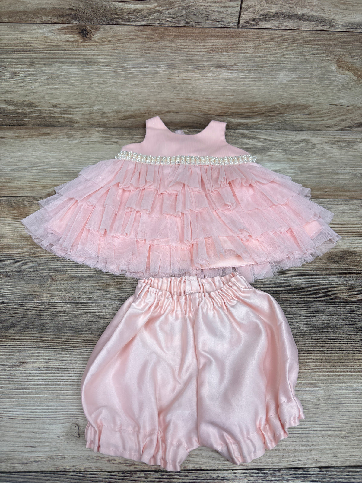 American Princess 2pc Layered Tulle Pearl Dress & Bloomers Pink sz 6m
