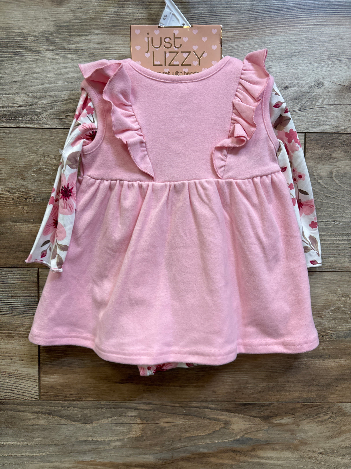 NWOT Just Lizzy 3pc Long Sleeve Bodysuit, Fleece Dress, & Headband Set Pink sz 12m