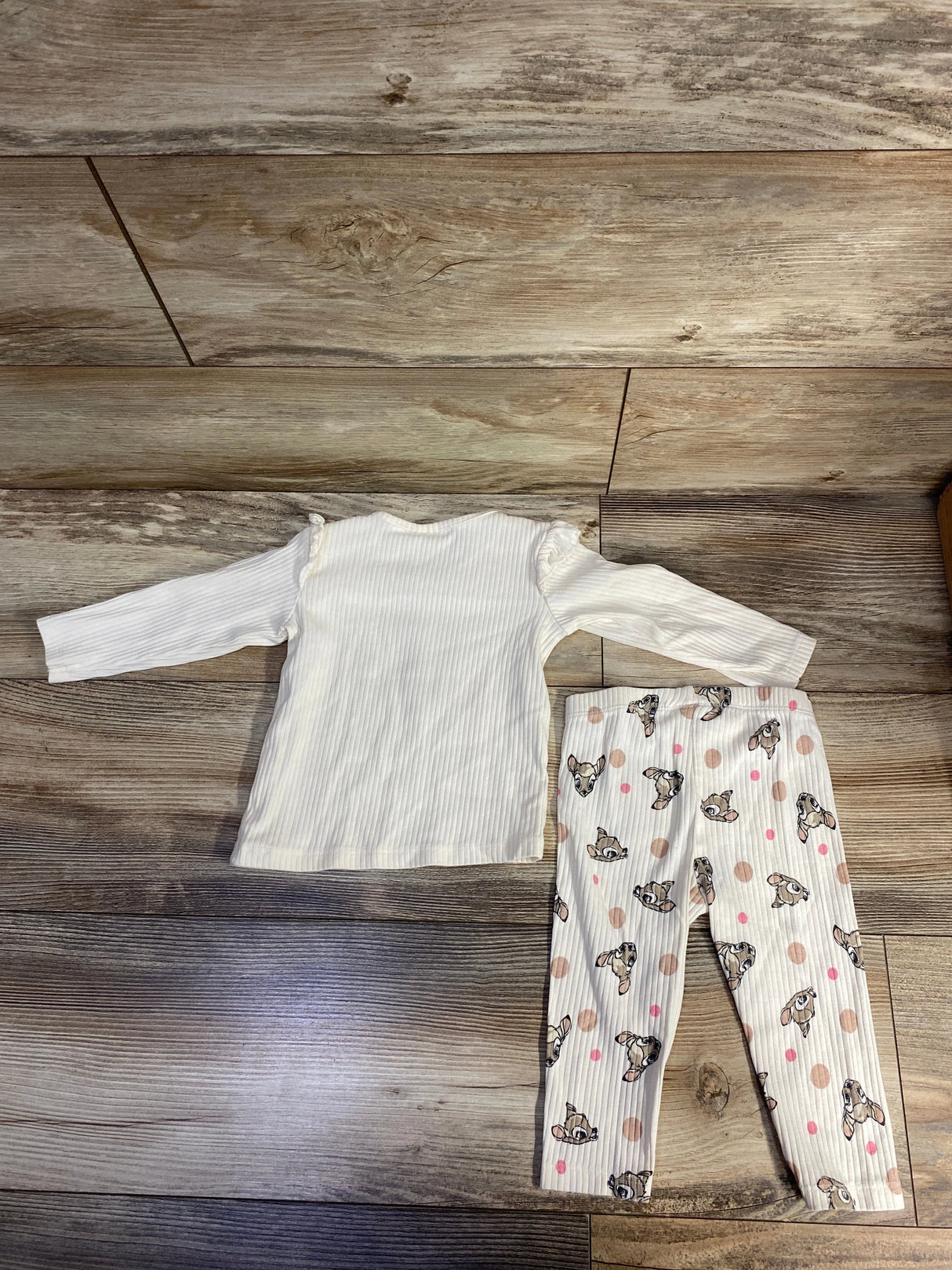 H&M x Disney 2pc Ribbed Ruffled Bambi Shirt & Pants Set Ivory sz 9m