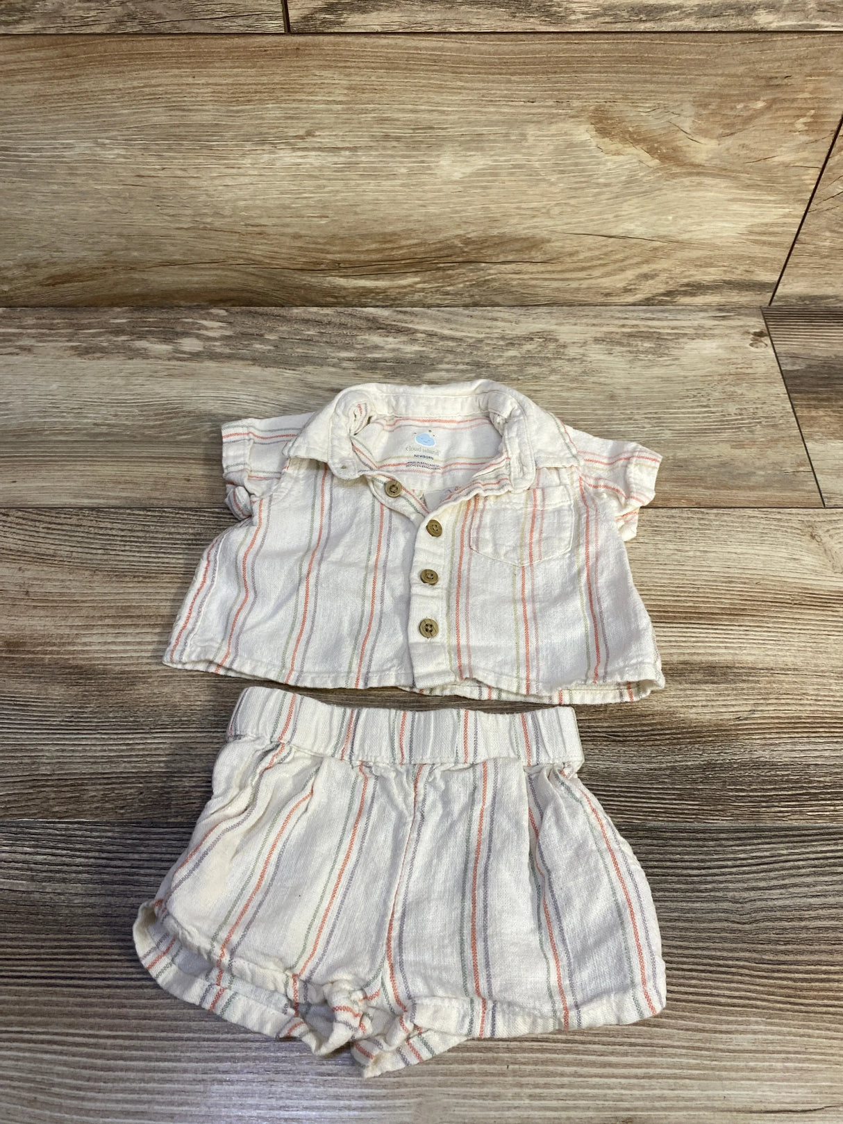 Cloud Island 2pc Linen Blend Button Up Shirt & Shorts Beige sz Newborn