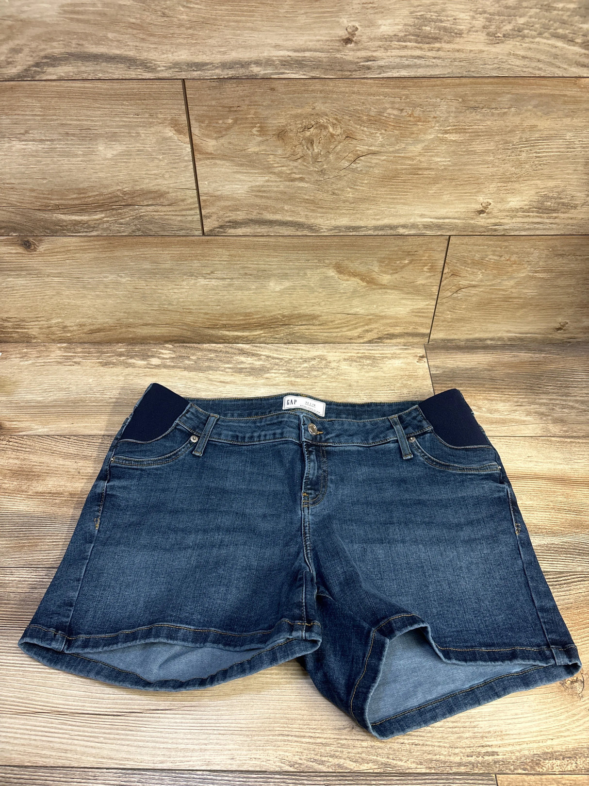NEW Gap Maternity 4" Inset Panel Denim Shorts Dark Wash Blue sz 32/14 Large