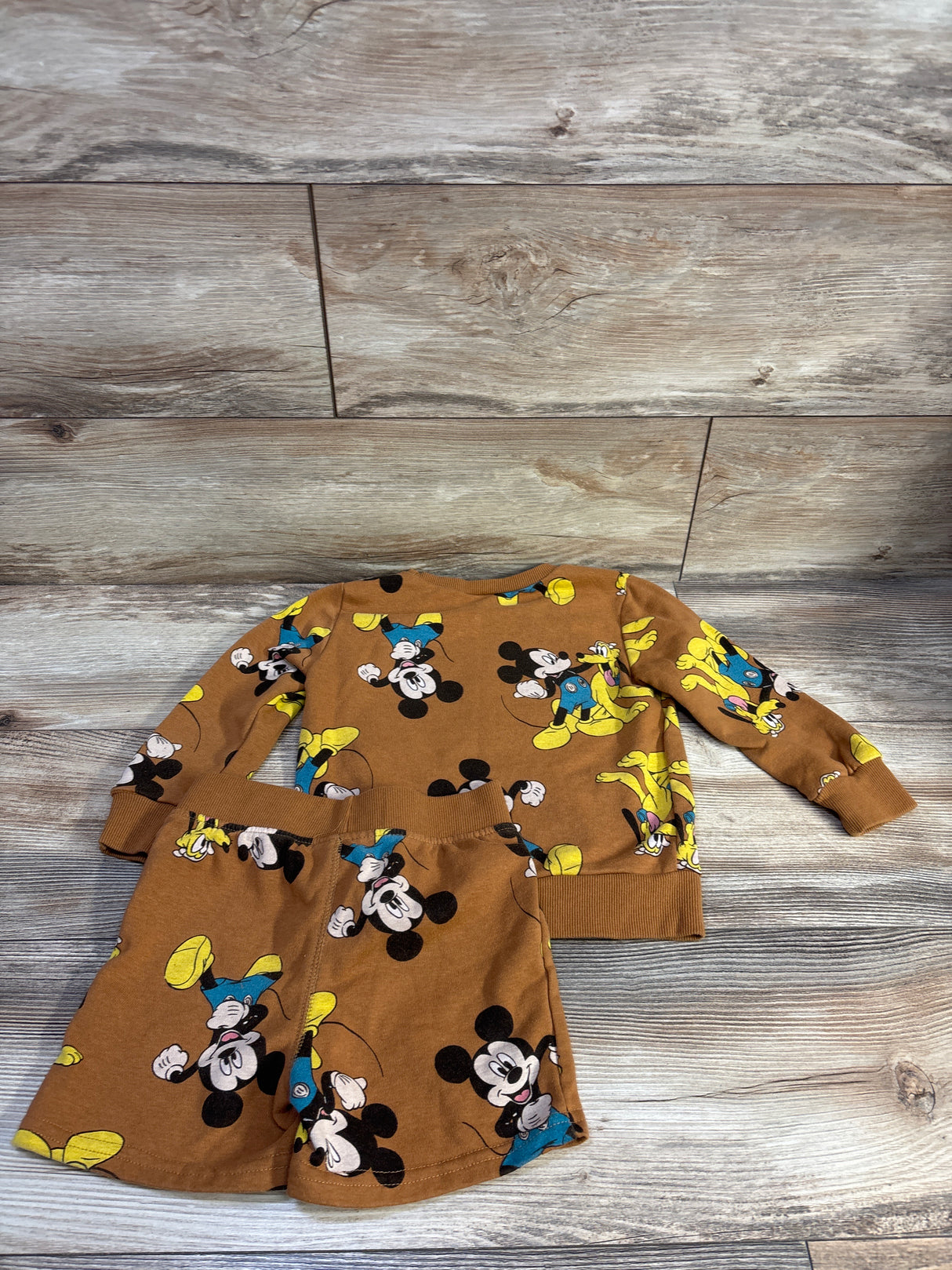 Disney Junior 2pc Mickey Mouse Sweatshirt & Shorts Set Brown sz 3T