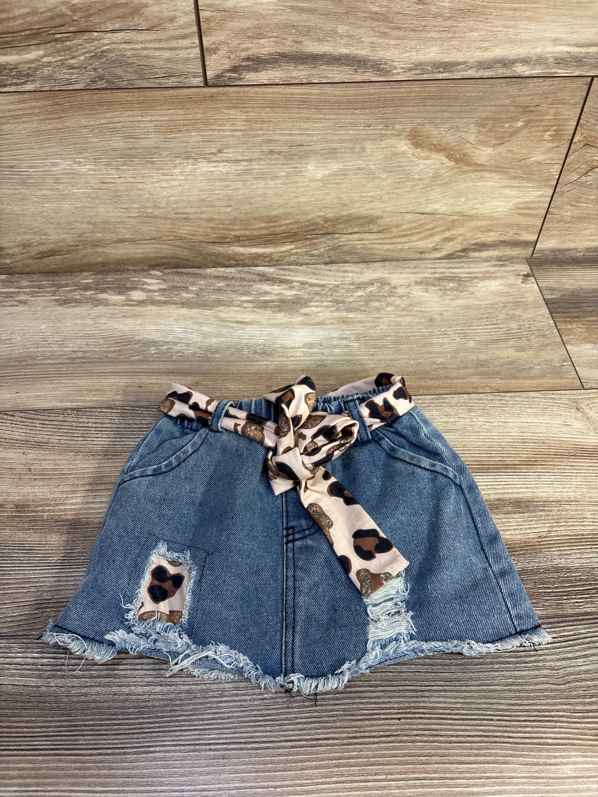 Shein Leopard Belted Denim Skirt Blue sz 9-12m
