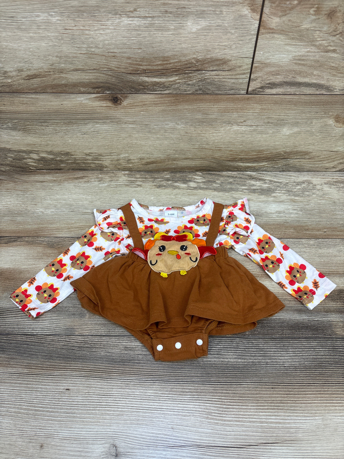 iddolaka Long Sleeve Faux Suspender Turkey Bodysuit Dress White sz 3-6m