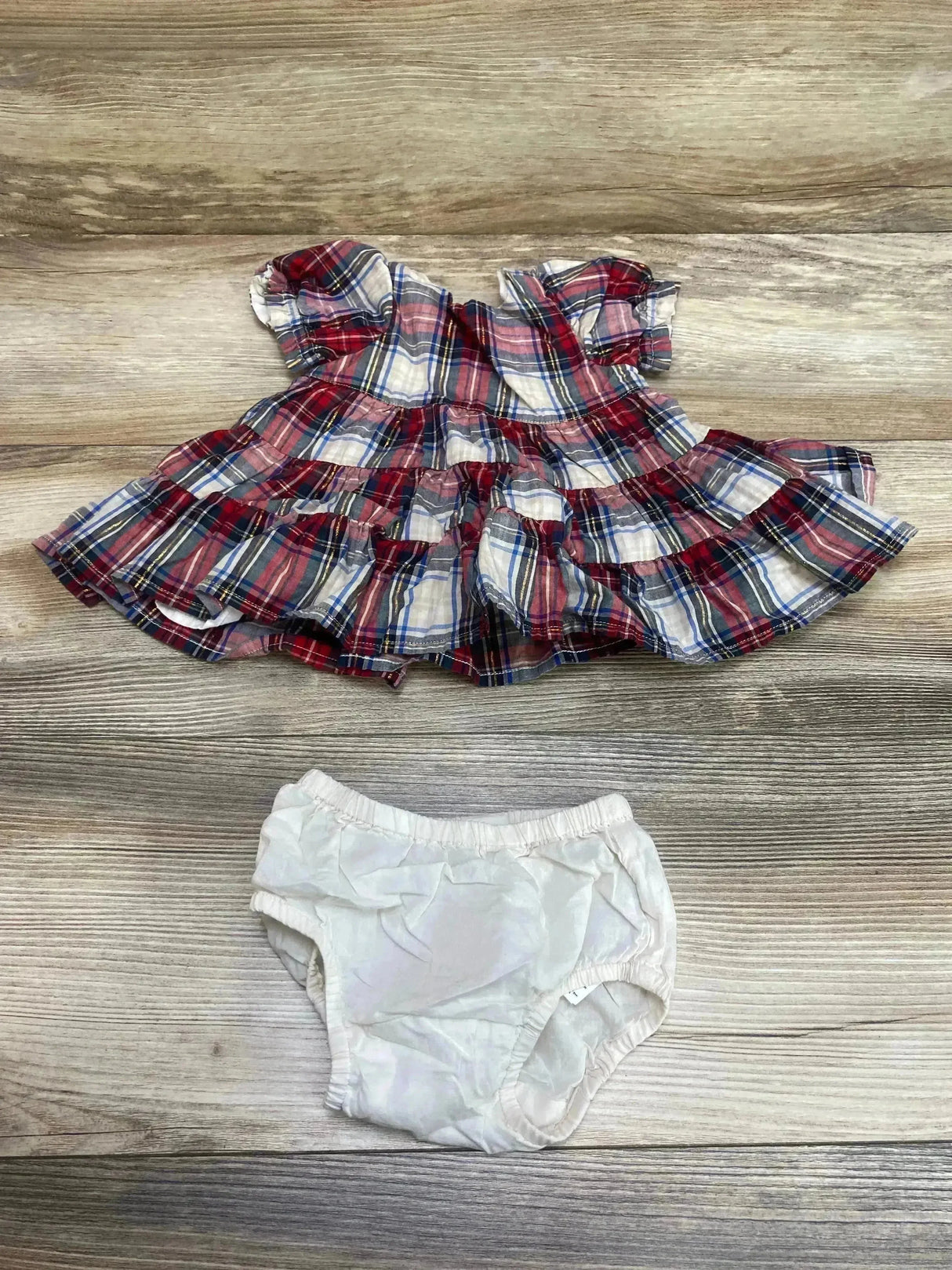 Baby Gap 2pc Plaid Tiered Dress & Bloomers Red sz 0-3m - Me n Mommy To Be