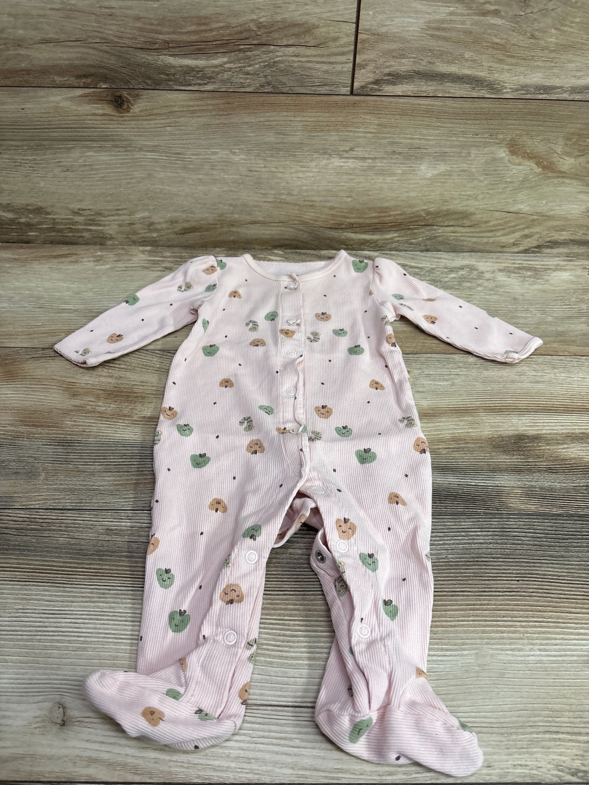 Carter's ribbed snap sleeper for infants in pink with apple print, size 6m