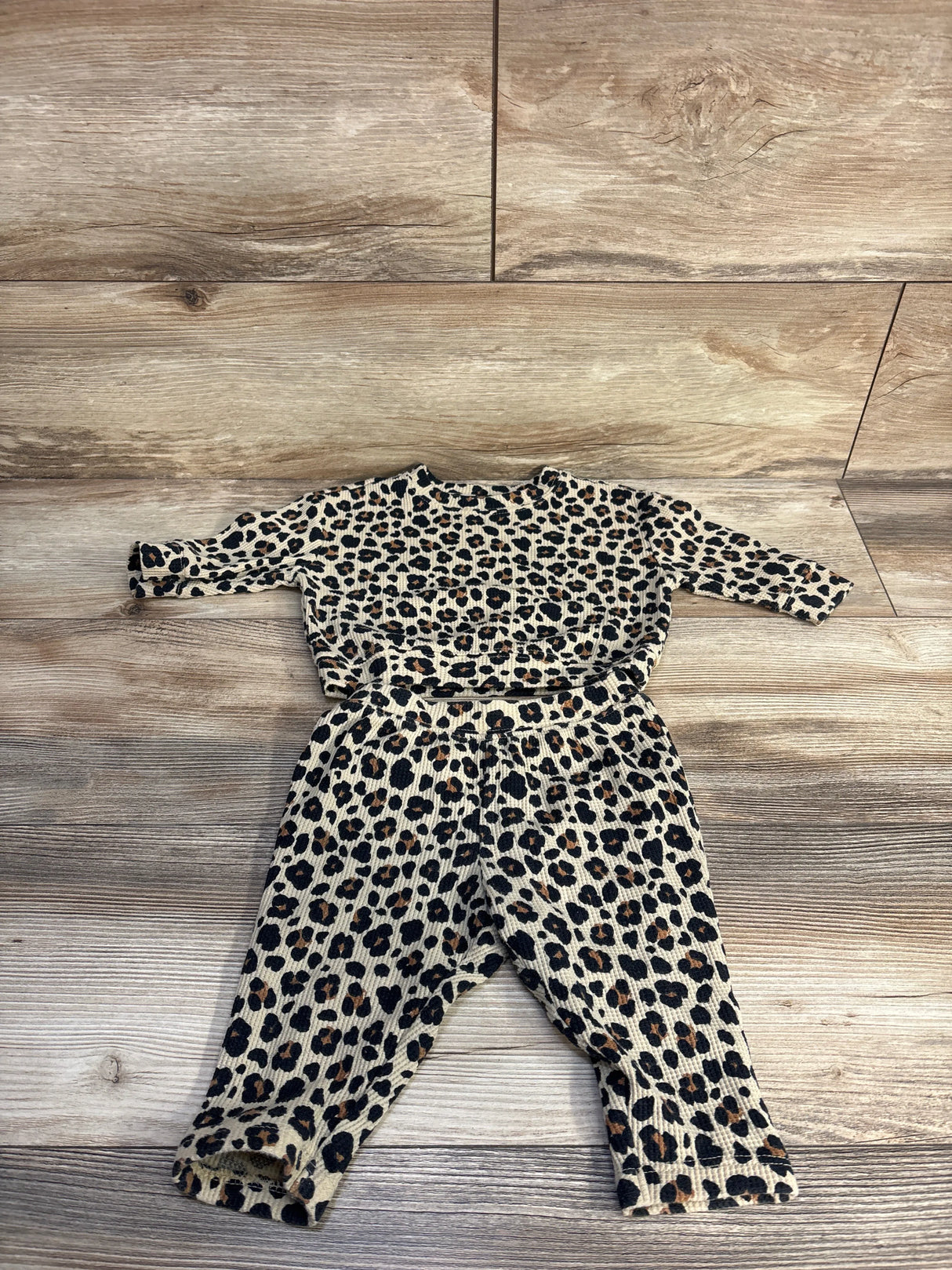 Cat & Jack 2pc Leopard Print Waffle Knit Shirt & Pants Set Beige sz 3-6m