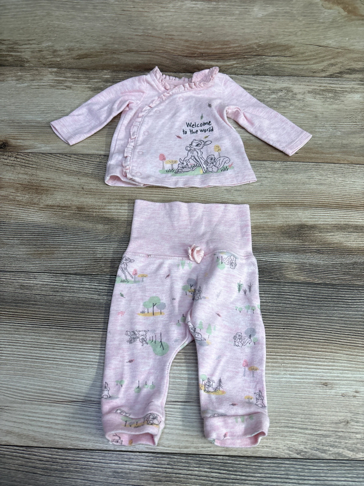 Disney Baby 2pc Bambi Kimono Shirt & Bottoms Pink sz Newborn