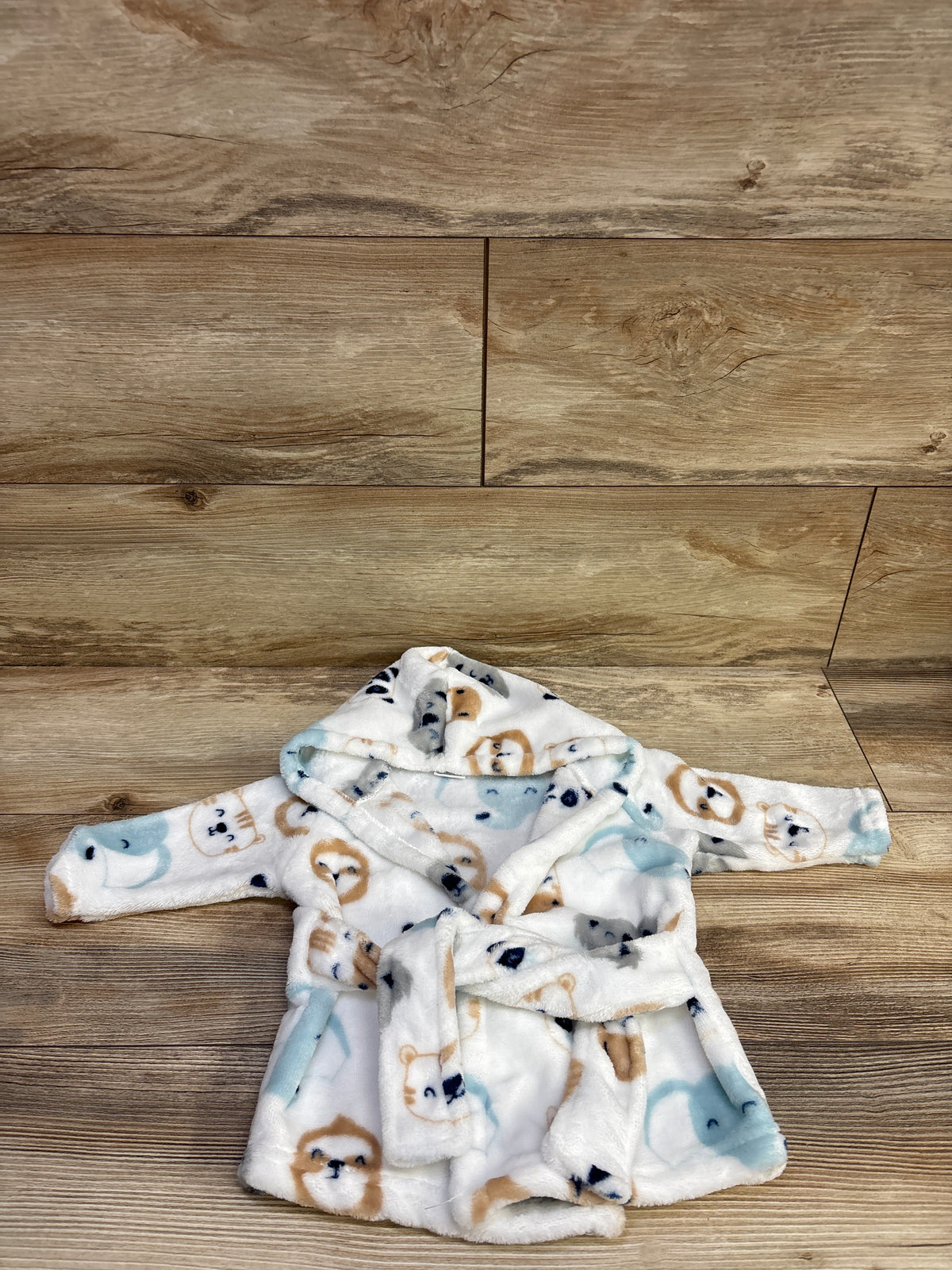 Animal Print Hooded Plush Bath Robe White sz 0-9m