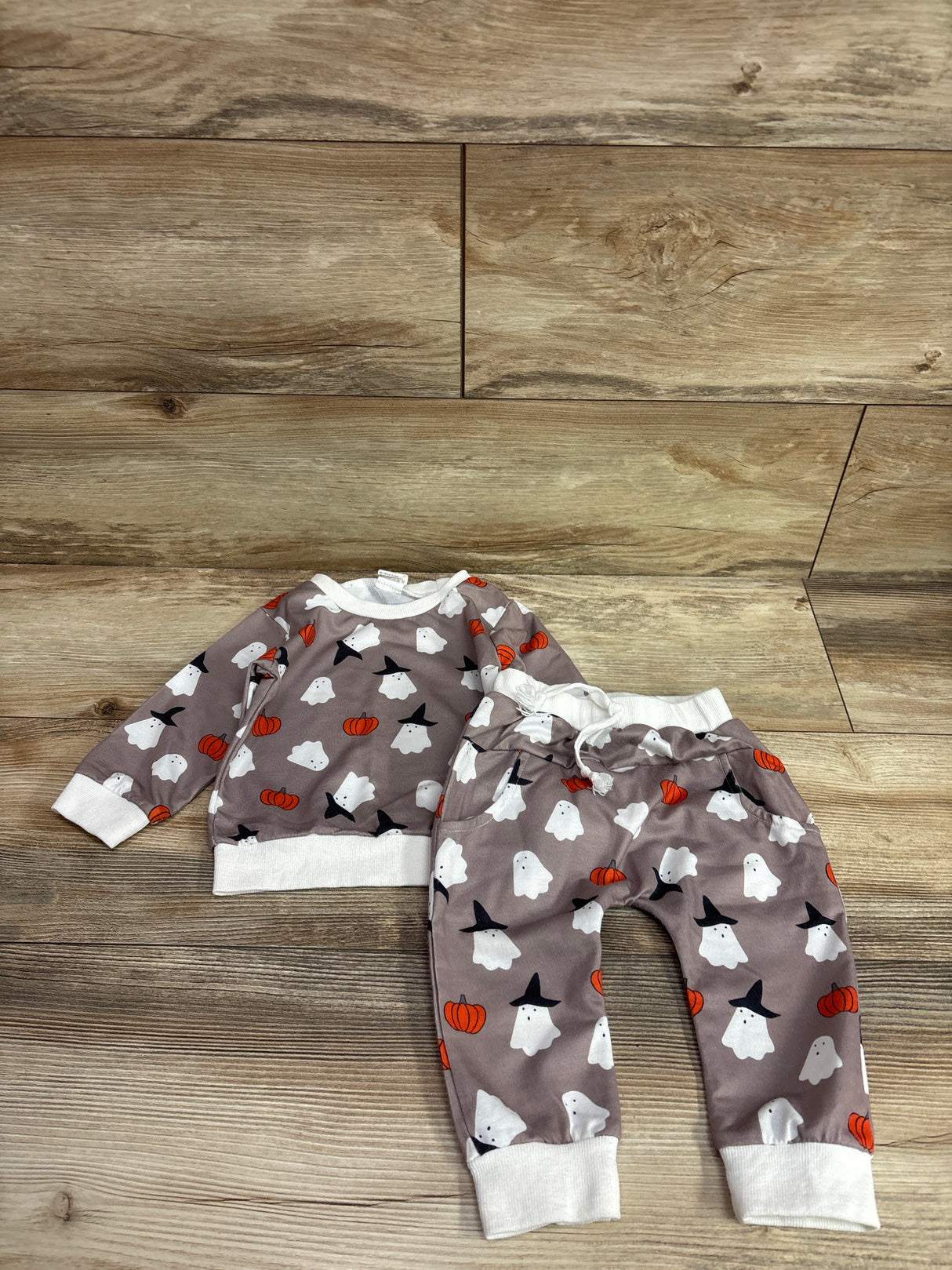 Geagodelia 2pc Halloween Ghost Pullover Sweathshirt & Pants Set Brown sz 12m
