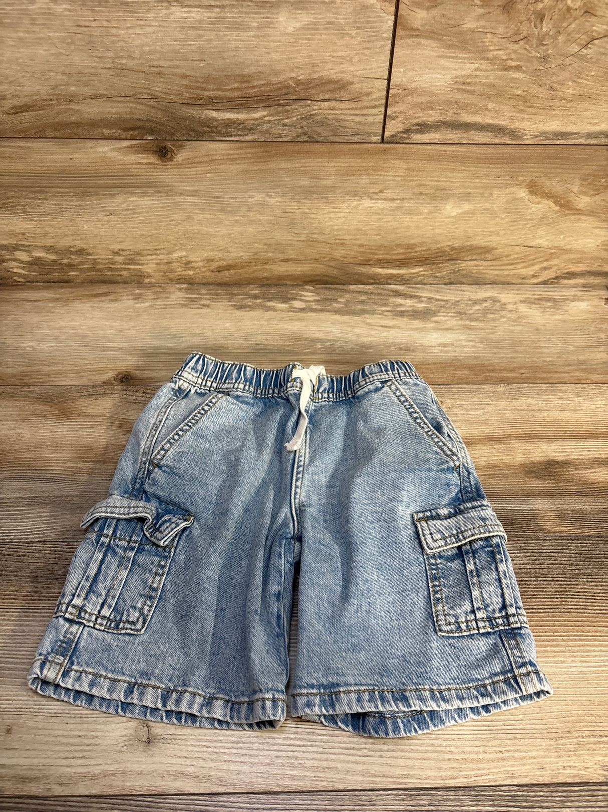 Cat & Jack Drawstring Denim Cargo Shorts Blue sz 5T