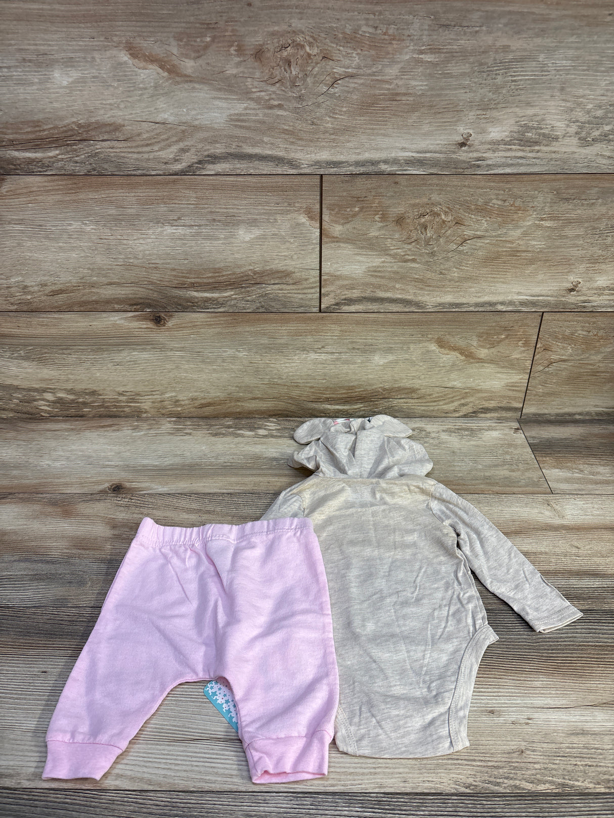 NEW Disney Baby 2pc Minnie Mouse Hooded Long Sleeve Bodysuit & Pants Beige sz 6-9m
