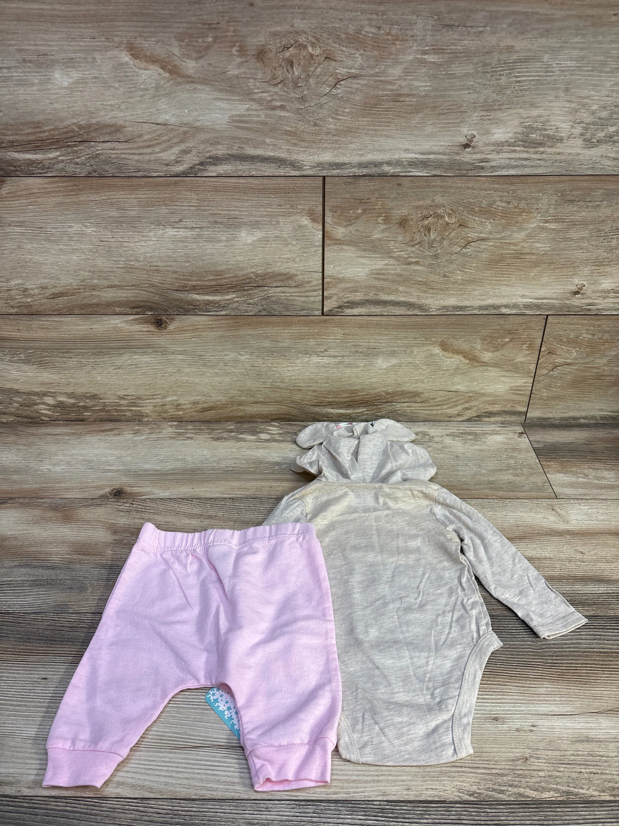 NEW Disney Baby 2pc Minnie Mouse Hooded Long Sleeve Bodysuit & Pants Beige sz 6-9m