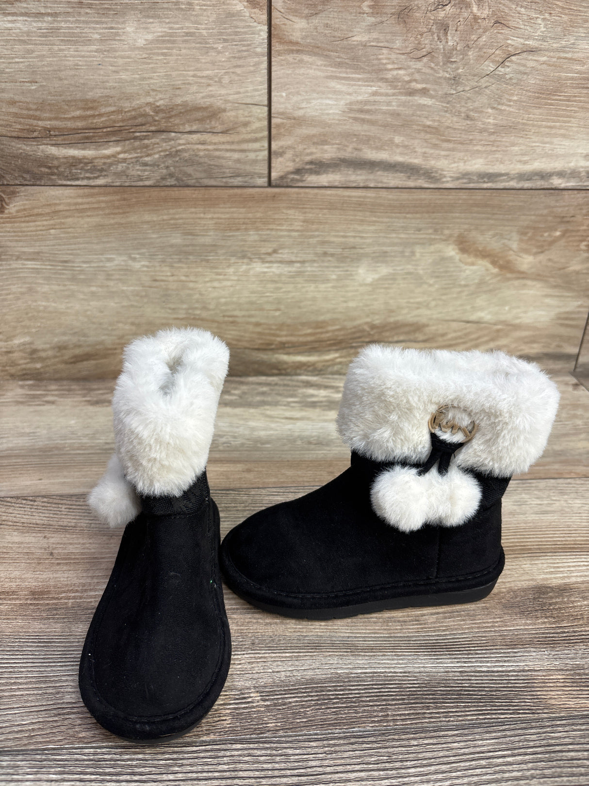 Michael Kors Faux Fur Suede Pom Pom Boots Black sz 7c