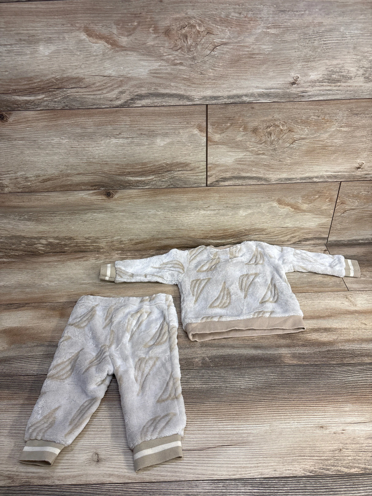 Nautica 2pc Plush Pull Over Sweater & Pants Set Taupe sz 3-6m