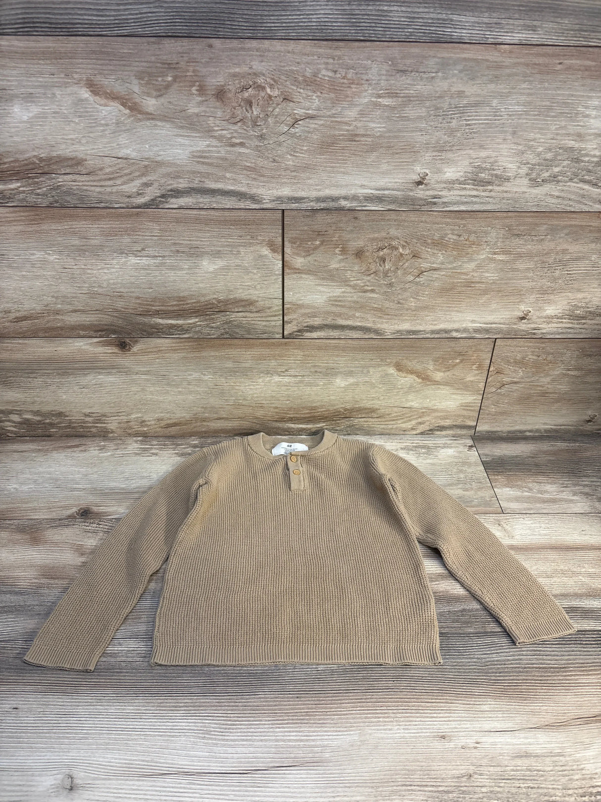 Kids tan ribbed knit long sleeve shirt with buttons, gently used children's clothing
