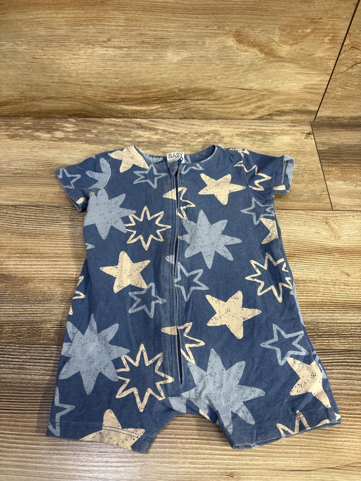 Cotton On Baby Organic Short Sleeve Zip Romper Blue sz 6-9m