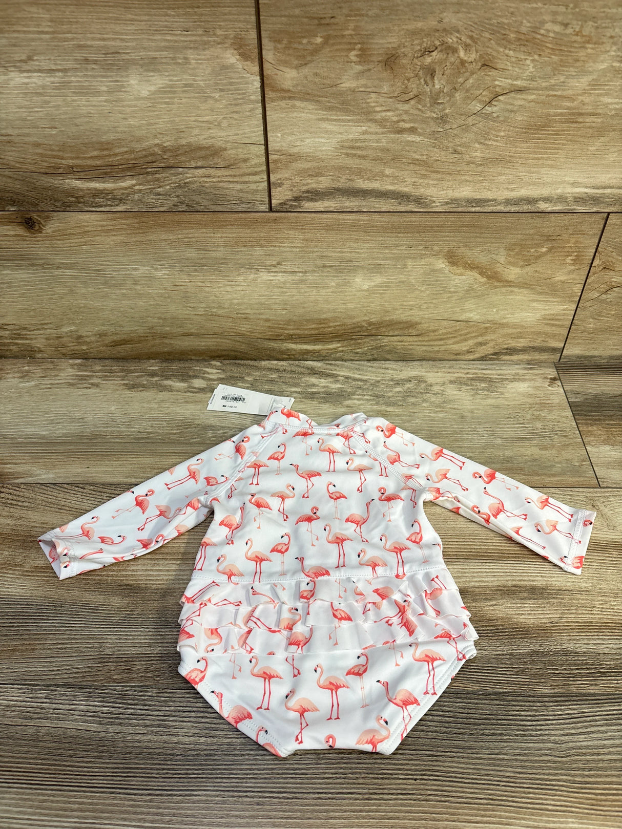 NEW Janie & Jack 1pc Flamingo Long Sleeve Rash Gaurd Swimsuit White sz 0-3m