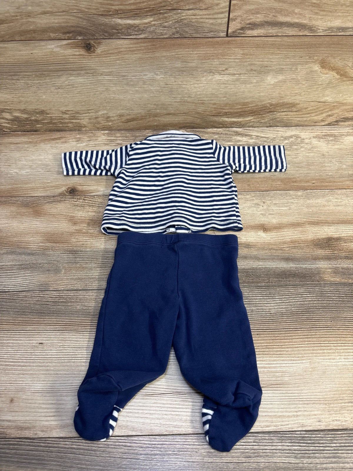 Little Me 2pc set with navy and white striped long sleeve shirt and navy footed pants