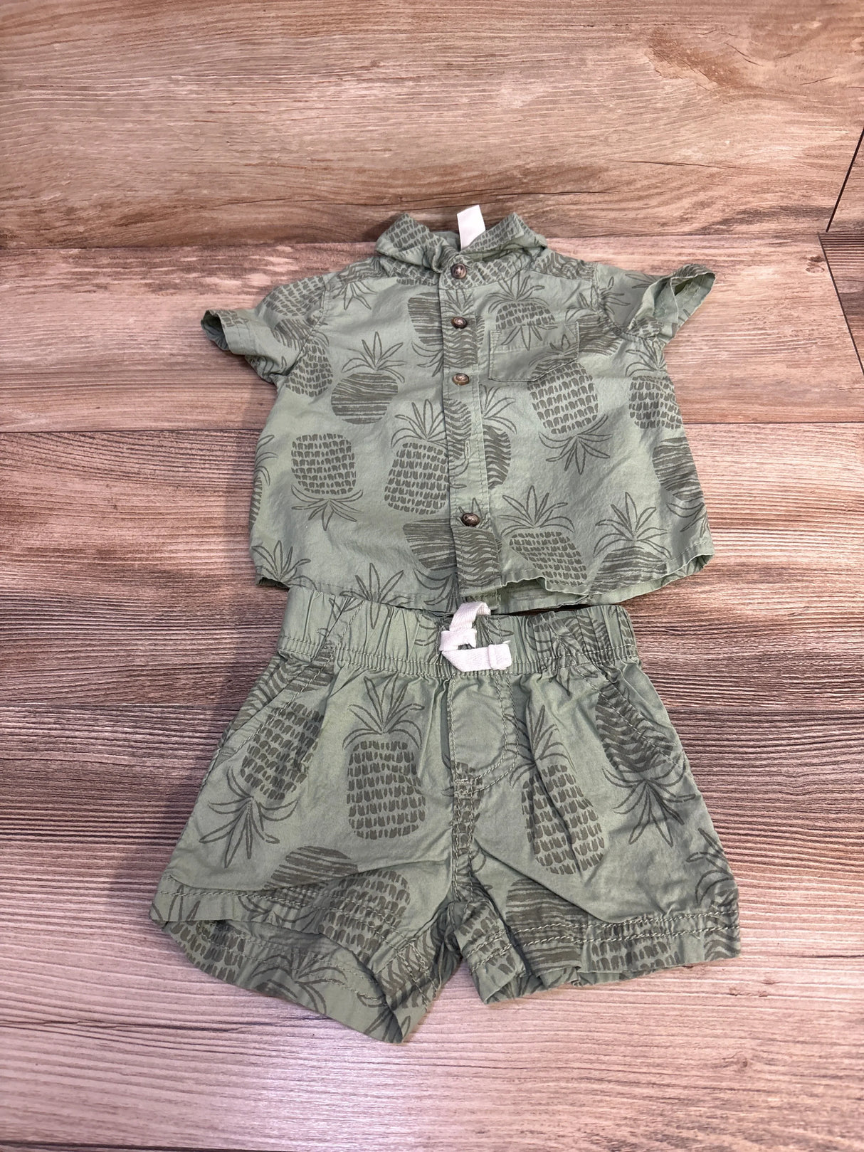 Child Of Mine 2pc Button Up & Shorts Set Green sz 0-3m