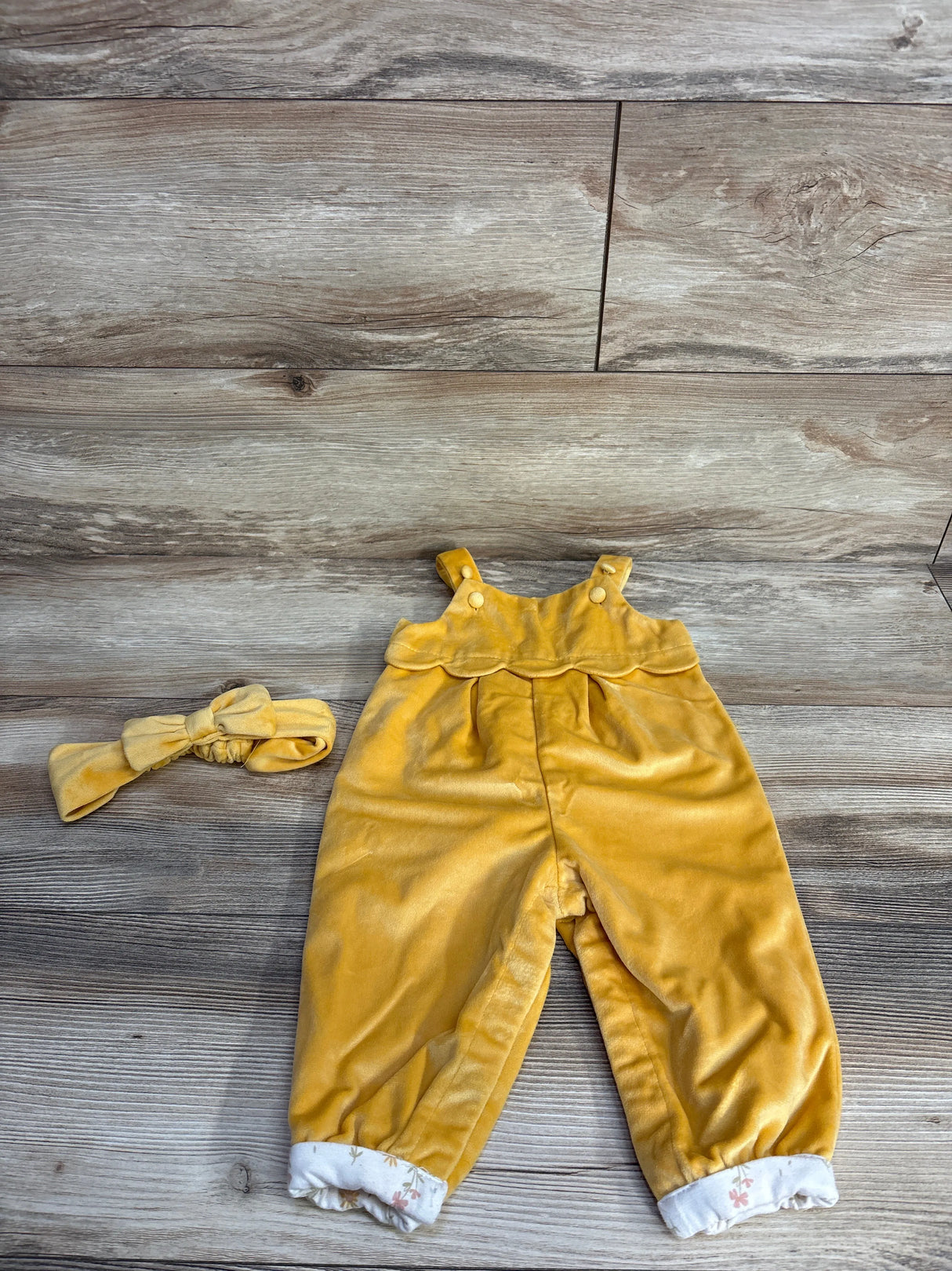 Rachel Zoe 2pc Velour Overall & Headband Set Yellow sz 6-9m