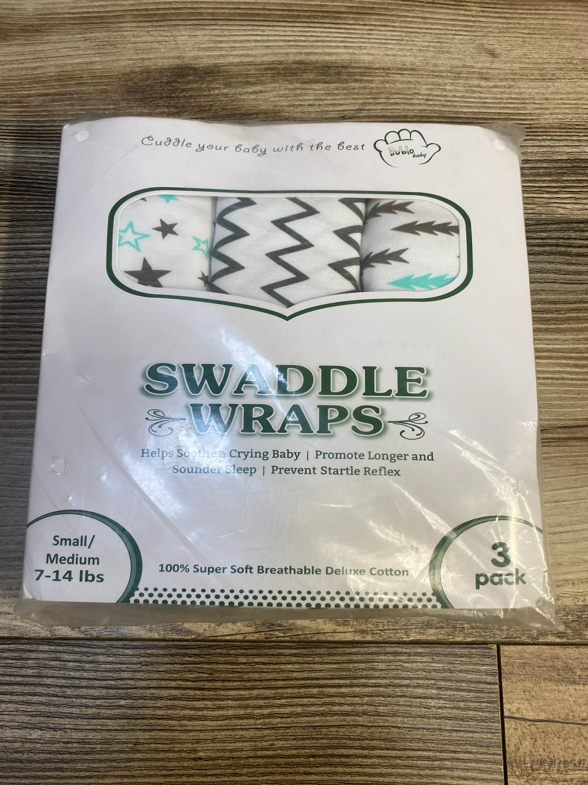 Swaddle wraps 3-pack, assorted star and zigzag patterns, baby cotton blanket set