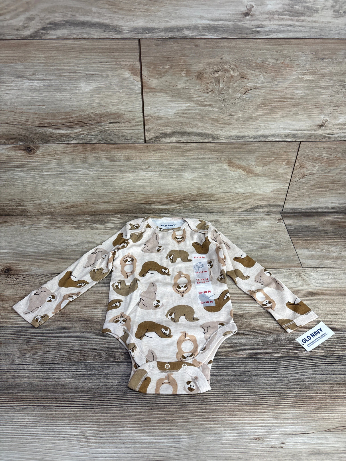 NEW Old Navy Sloth Print Bodysuit Oatmeal sz 12-18m